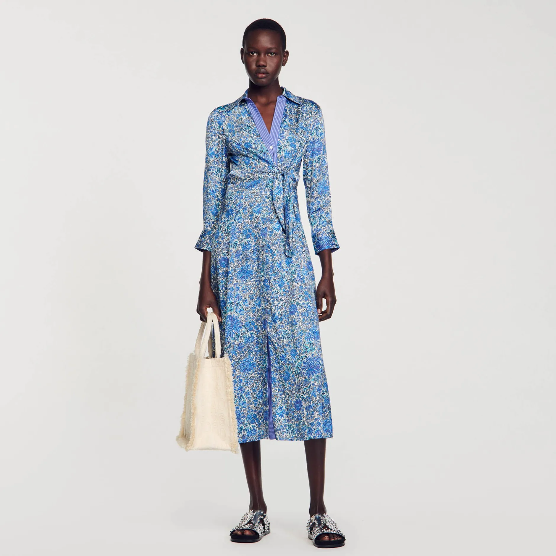 Femme SANDRO Robe Chemise Midi à Imprimé Fleuri