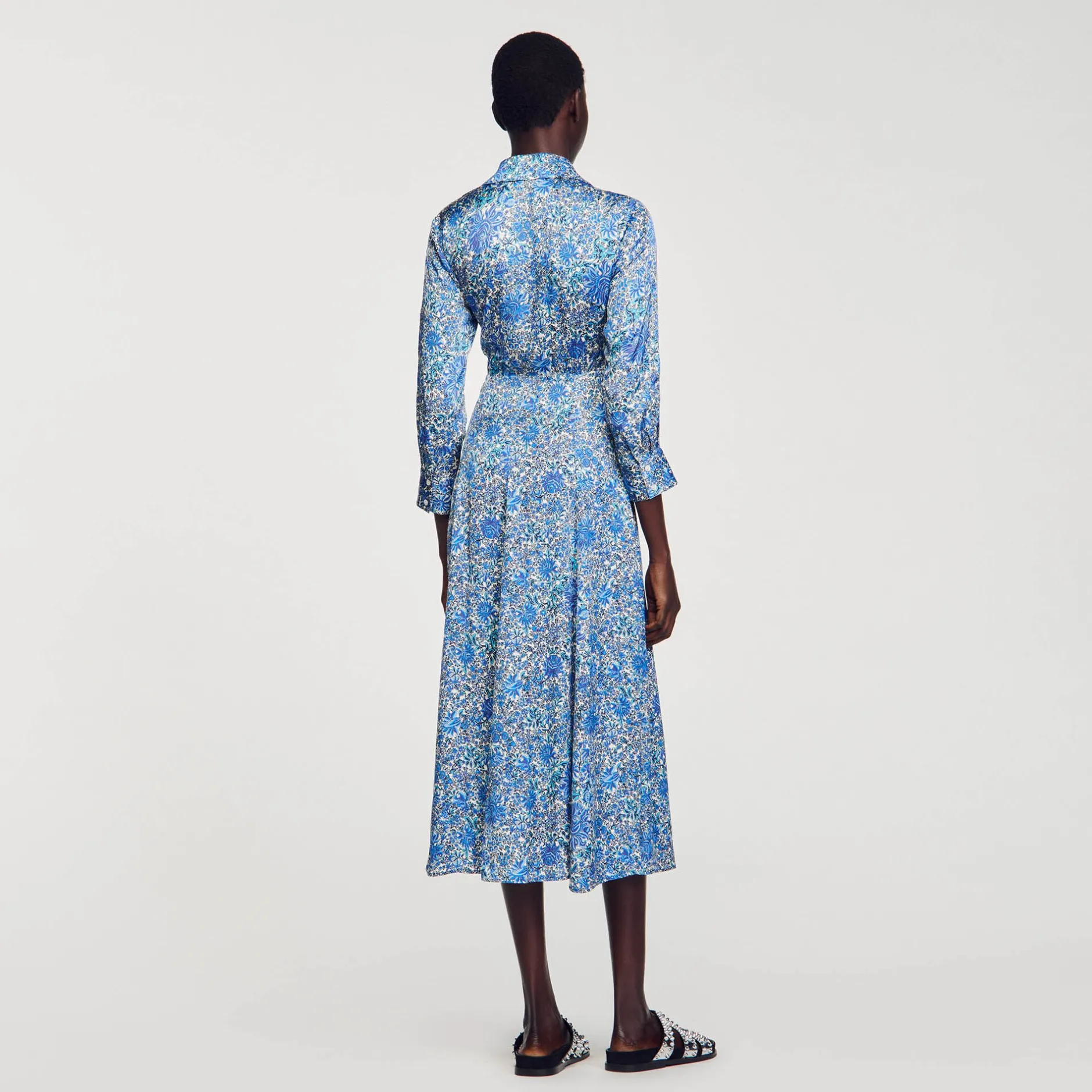 Femme SANDRO Robe Chemise Midi à Imprimé Fleuri