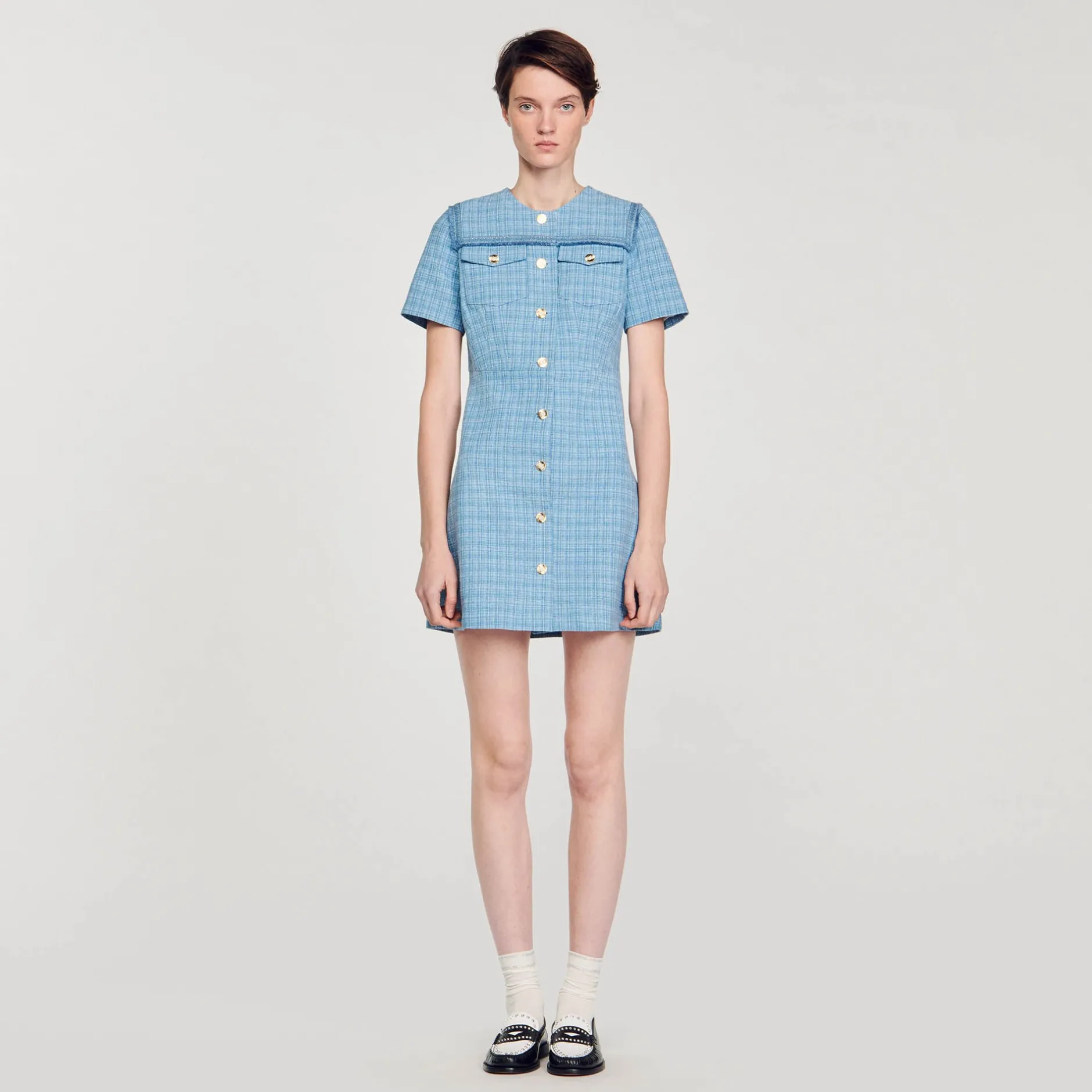 Femme SANDRO Robe Courte Boutonnée En Tweed