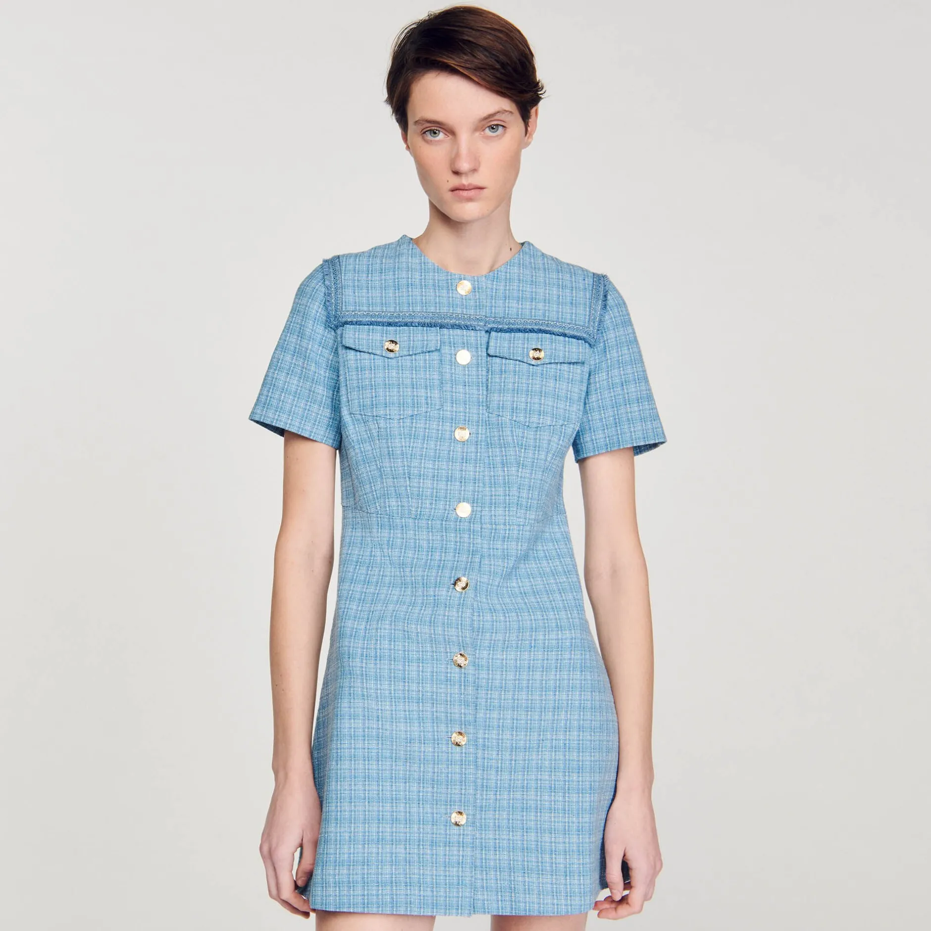 Femme SANDRO Robe Courte Boutonnée En Tweed