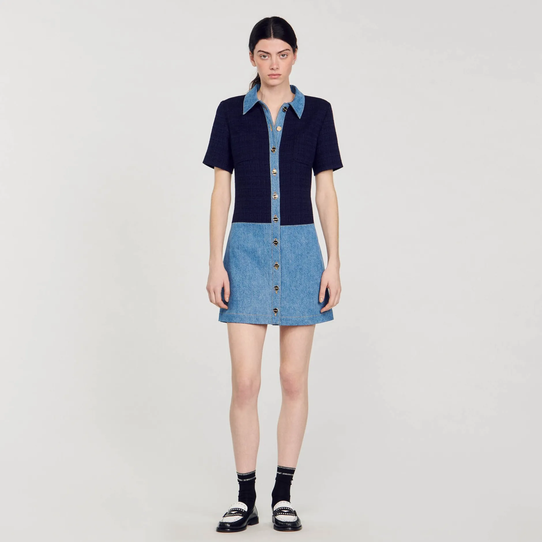 Femme SANDRO Robe Courte En Tweed Et Denim