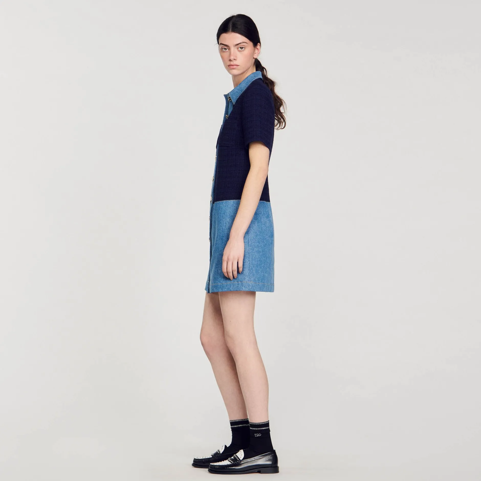 Femme SANDRO Robe Courte En Tweed Et Denim