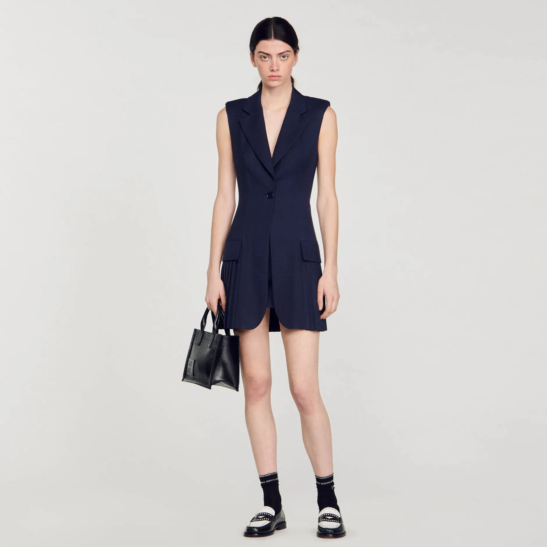 Femme SANDRO Robe Courte Tailleur Plissée