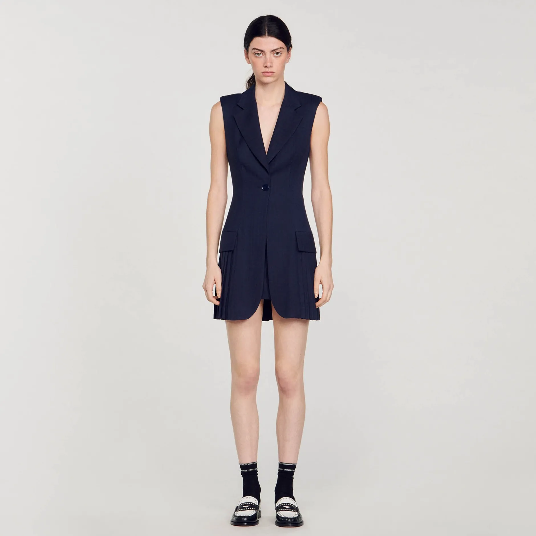 Femme SANDRO Robe Courte Tailleur Plissée