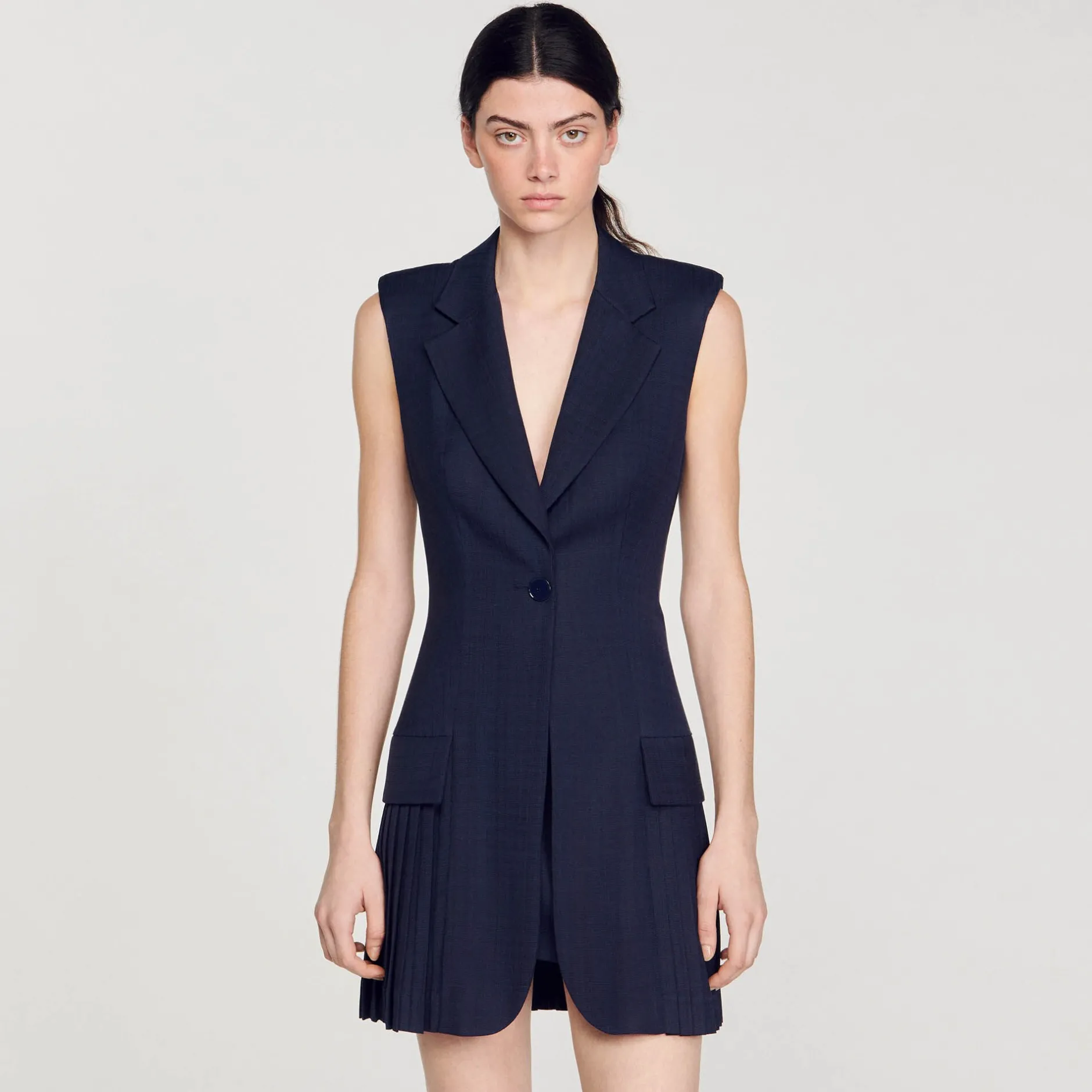 Femme SANDRO Robe Courte Tailleur Plissée