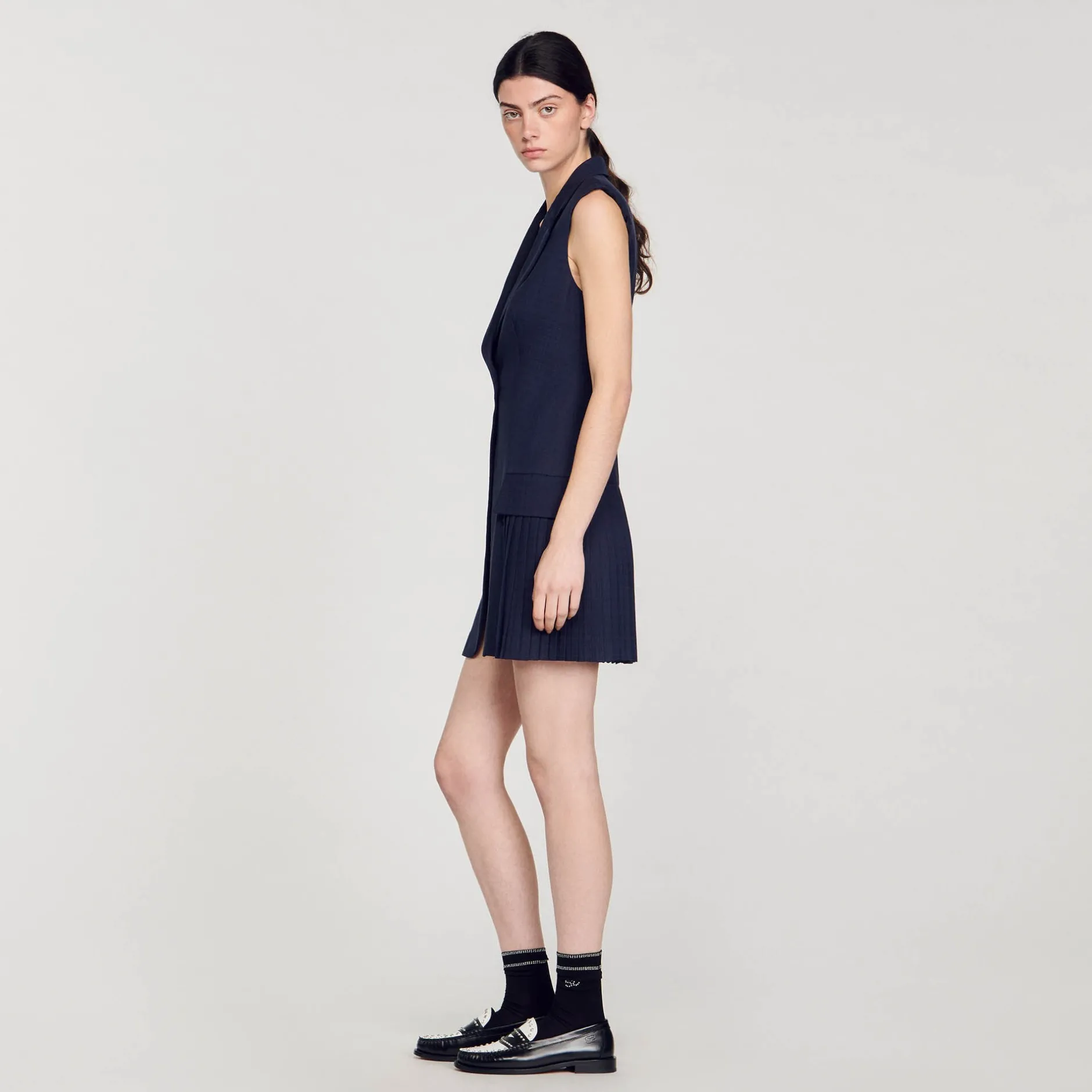 Femme SANDRO Robe Courte Tailleur Plissée