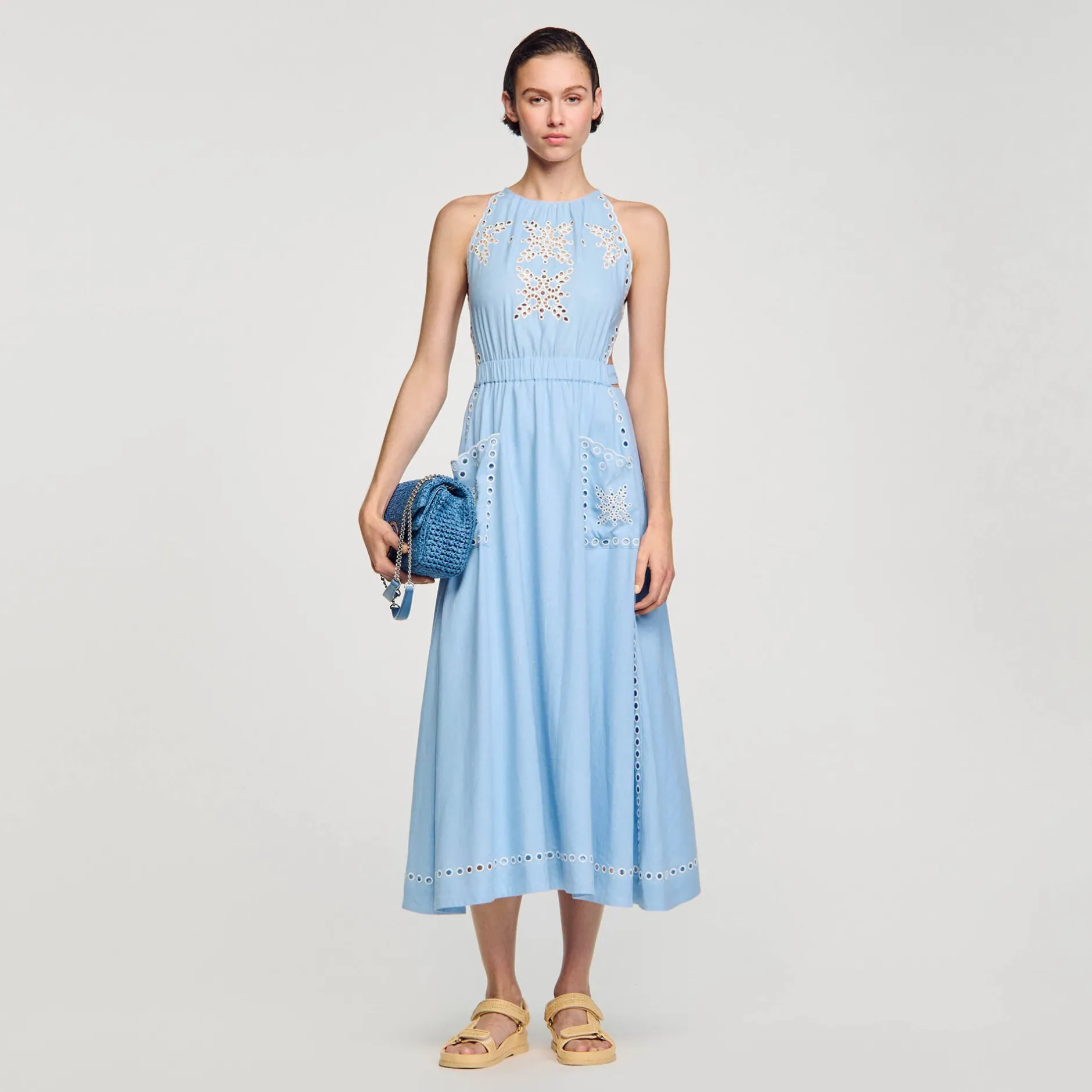 Femme SANDRO Robe Longue à Broderies Anglaises