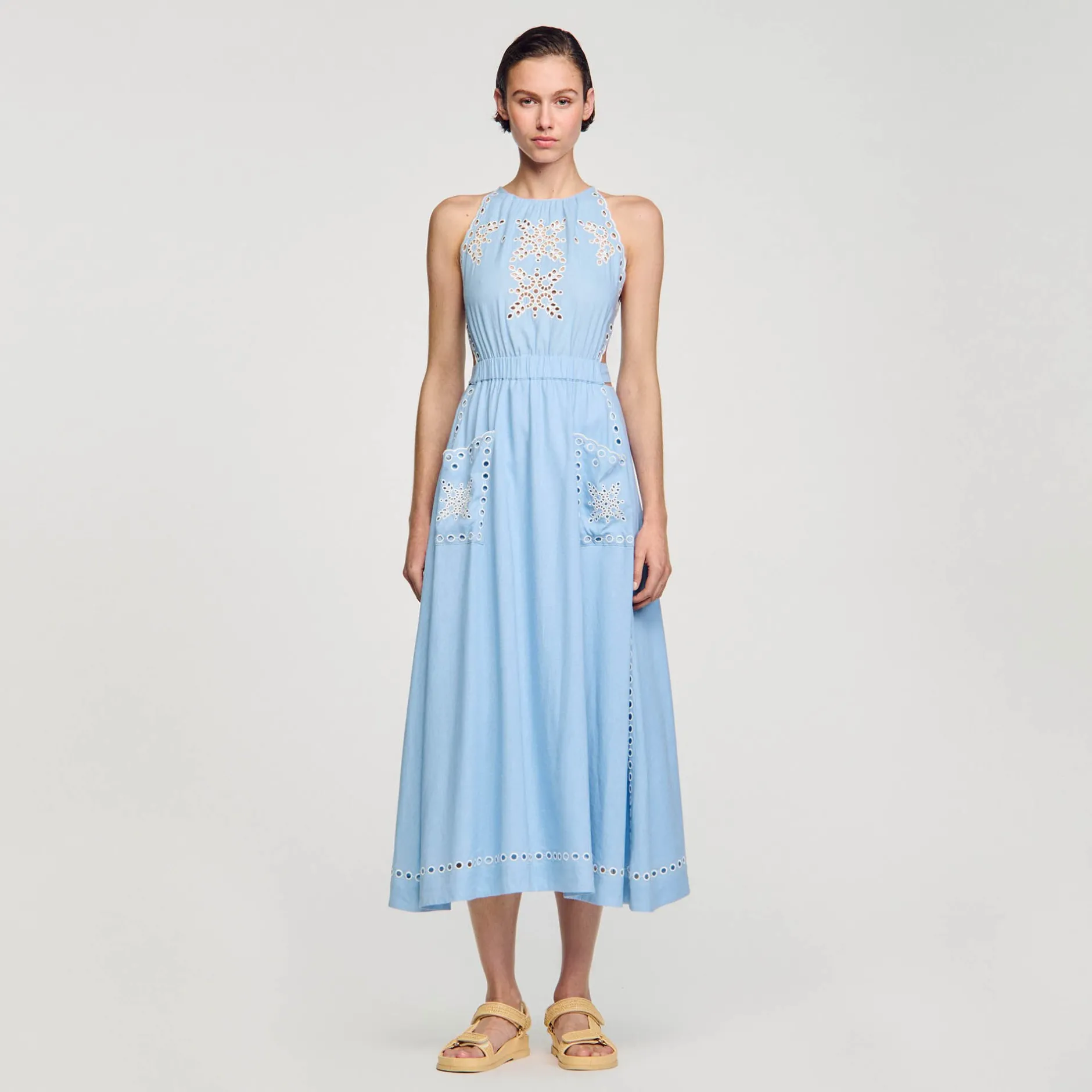 Femme SANDRO Robe Longue à Broderies Anglaises