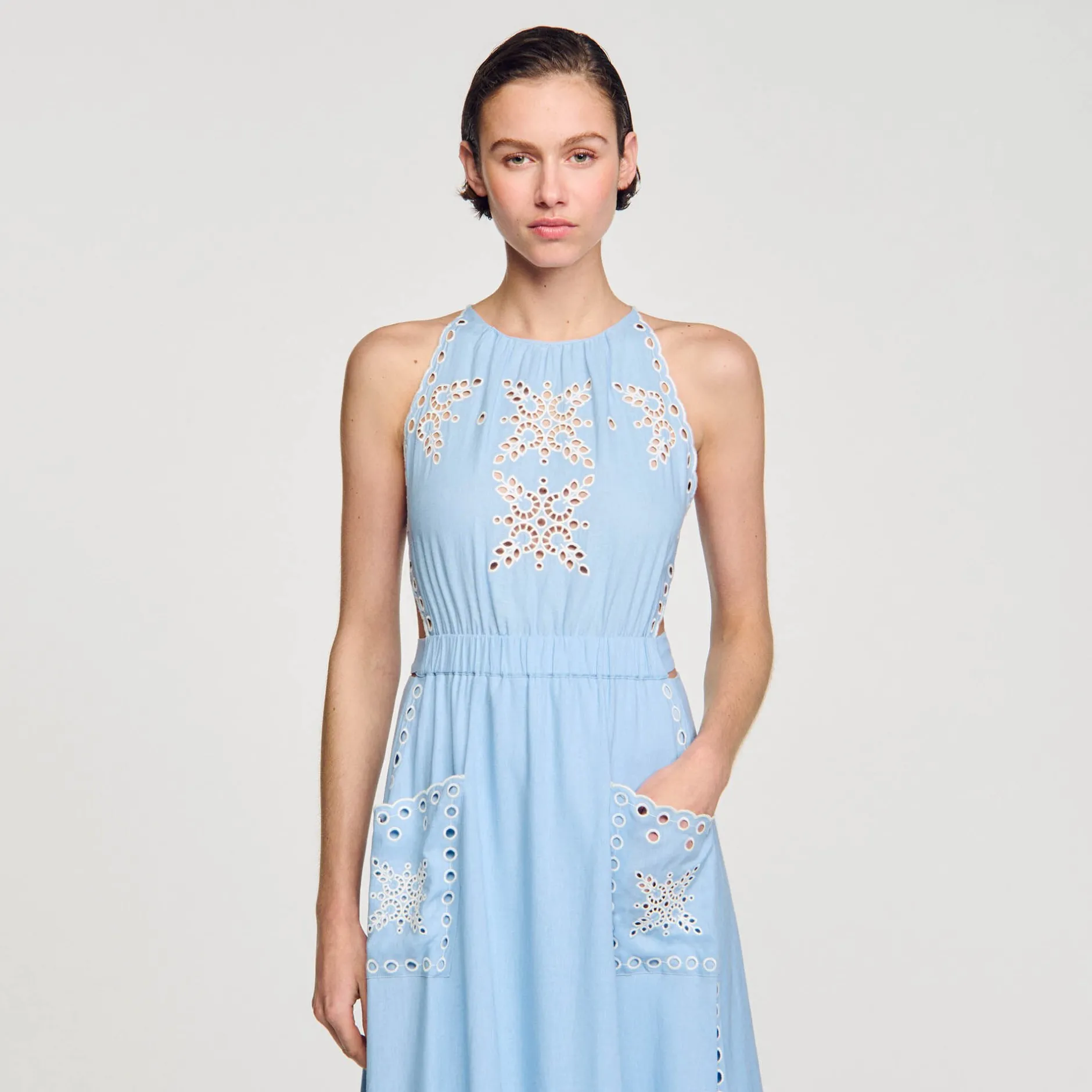 Femme SANDRO Robe Longue à Broderies Anglaises