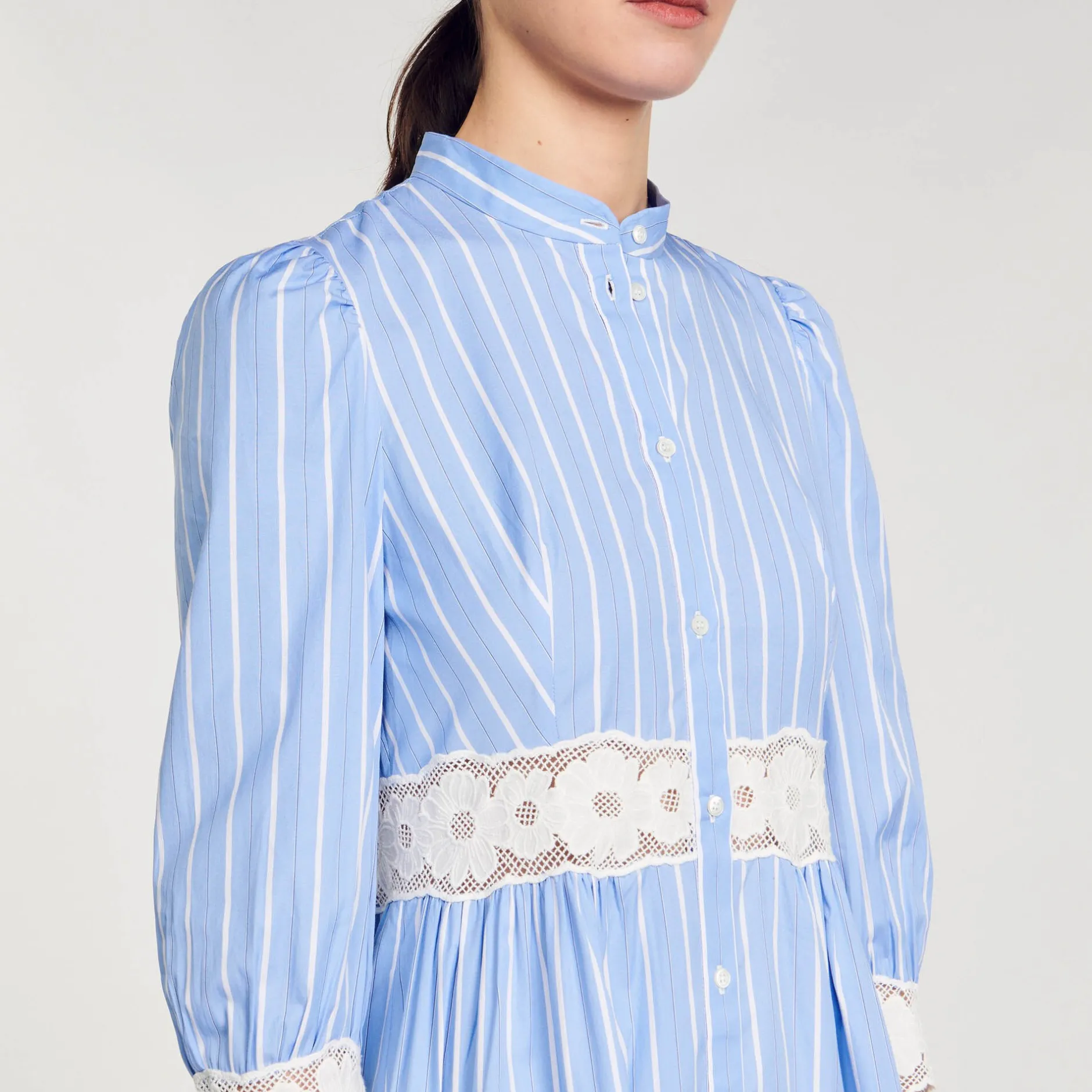 Femme SANDRO Robe Longue à Rayures En Coton
