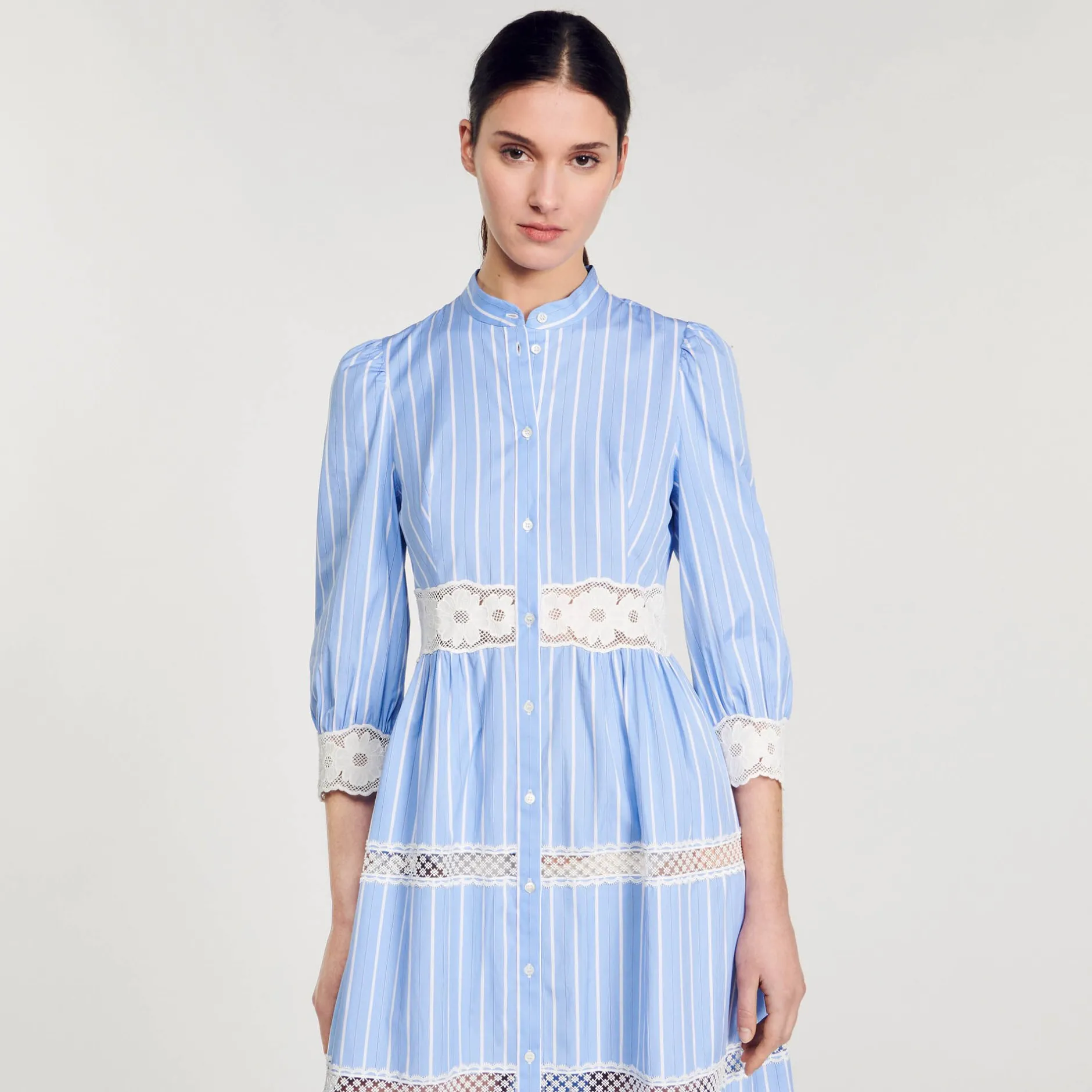 Femme SANDRO Robe Longue à Rayures En Coton