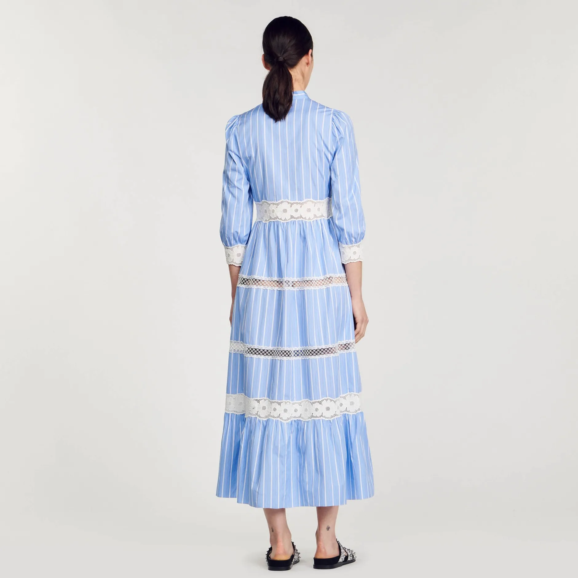 Femme SANDRO Robe Longue à Rayures En Coton