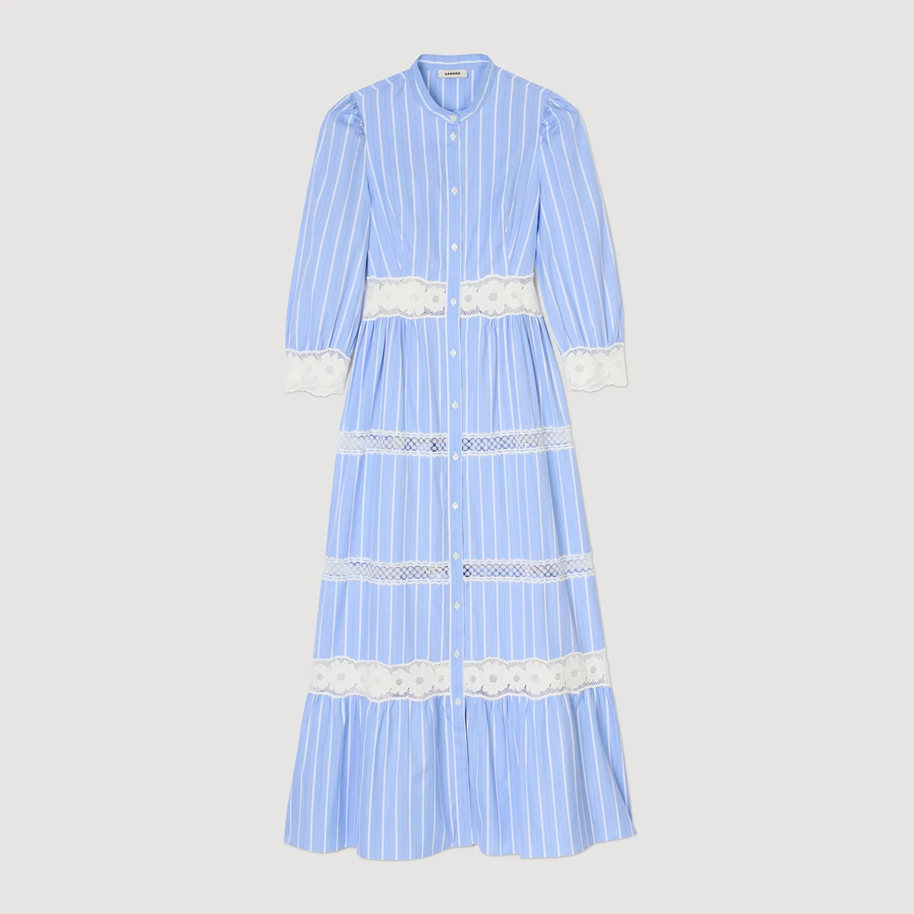 Femme SANDRO Robe Longue à Rayures En Coton