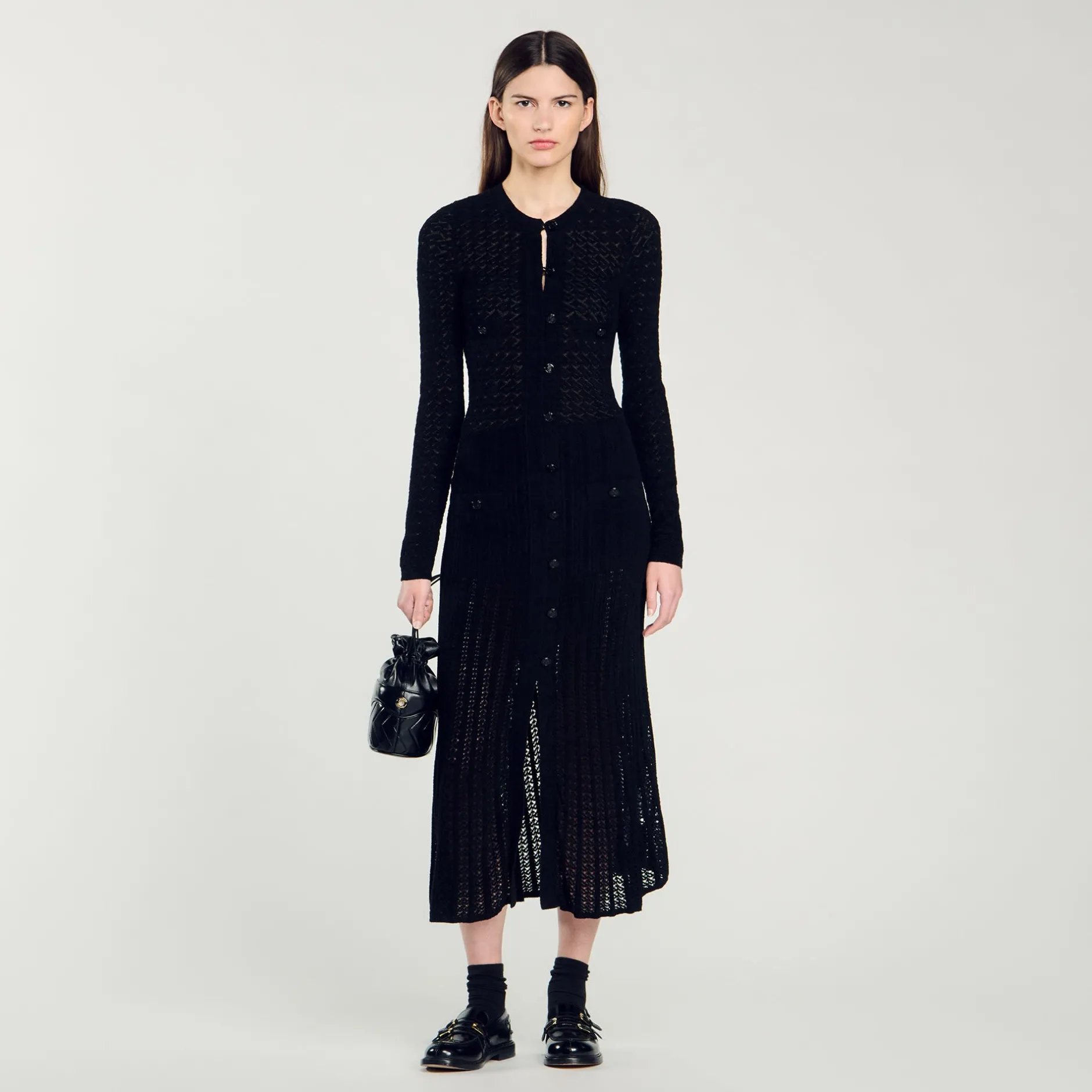 Femme SANDRO Robe Longue En Maille Effet Velours