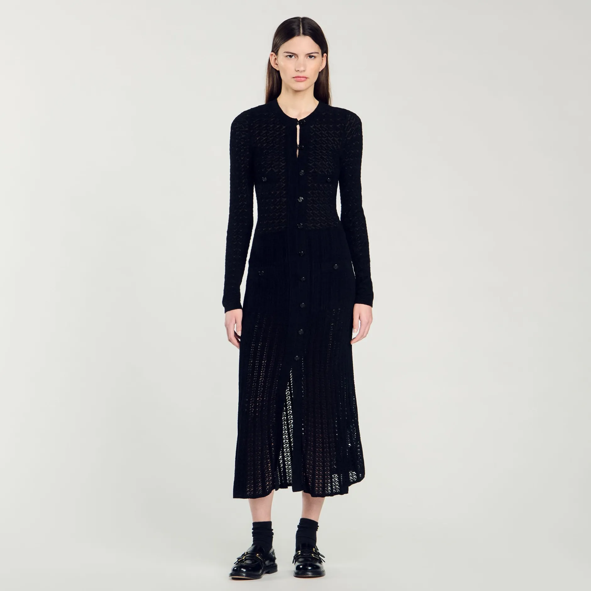Femme SANDRO Robe Longue En Maille Effet Velours