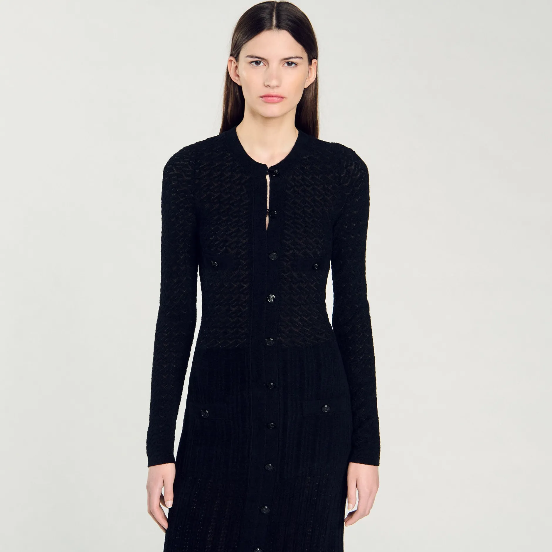 Femme SANDRO Robe Longue En Maille Effet Velours