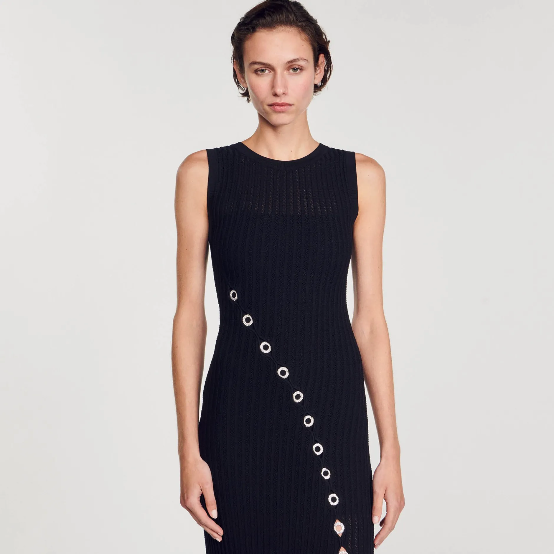 Femme SANDRO Robe Longue Ornée De Bijoux Strassés