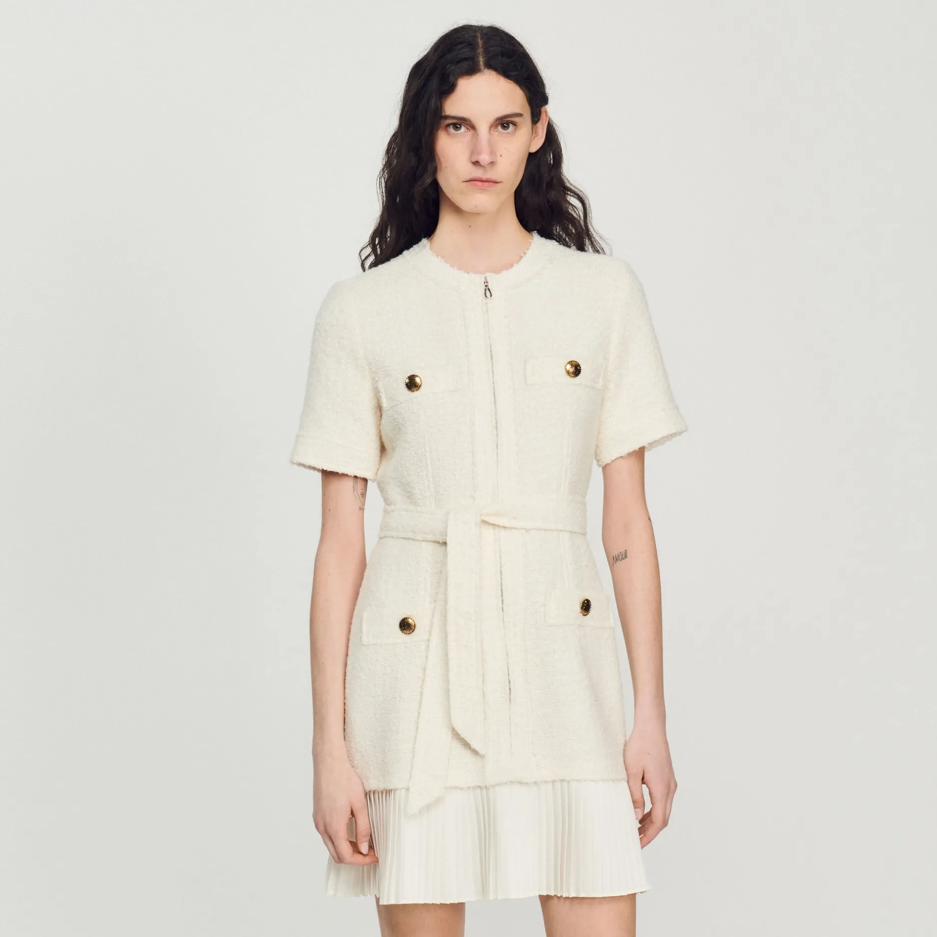 Femme SANDRO Robe Manteau En Lainage Effet Tweed