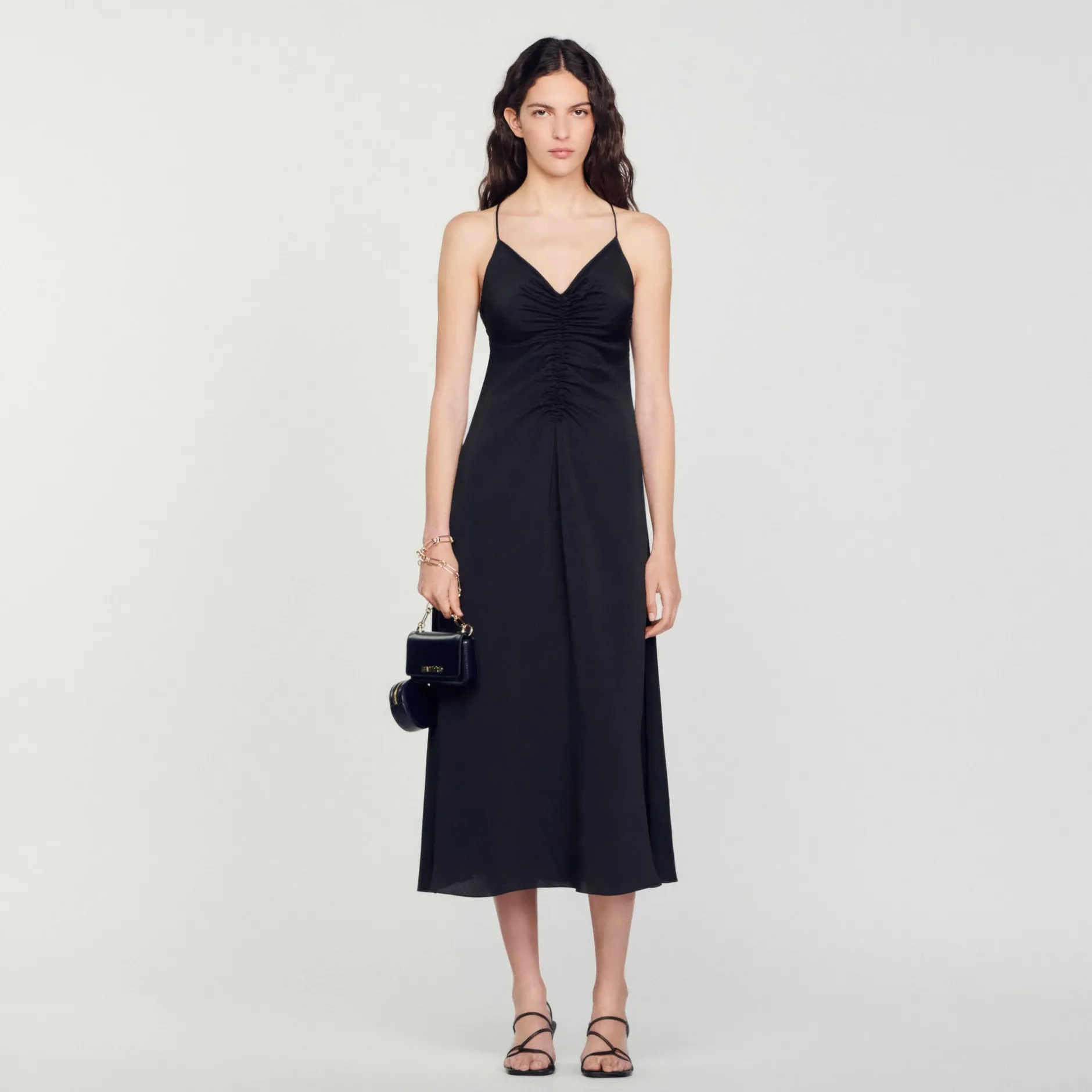 Femme SANDRO Robe Midi à Fines Bretelles