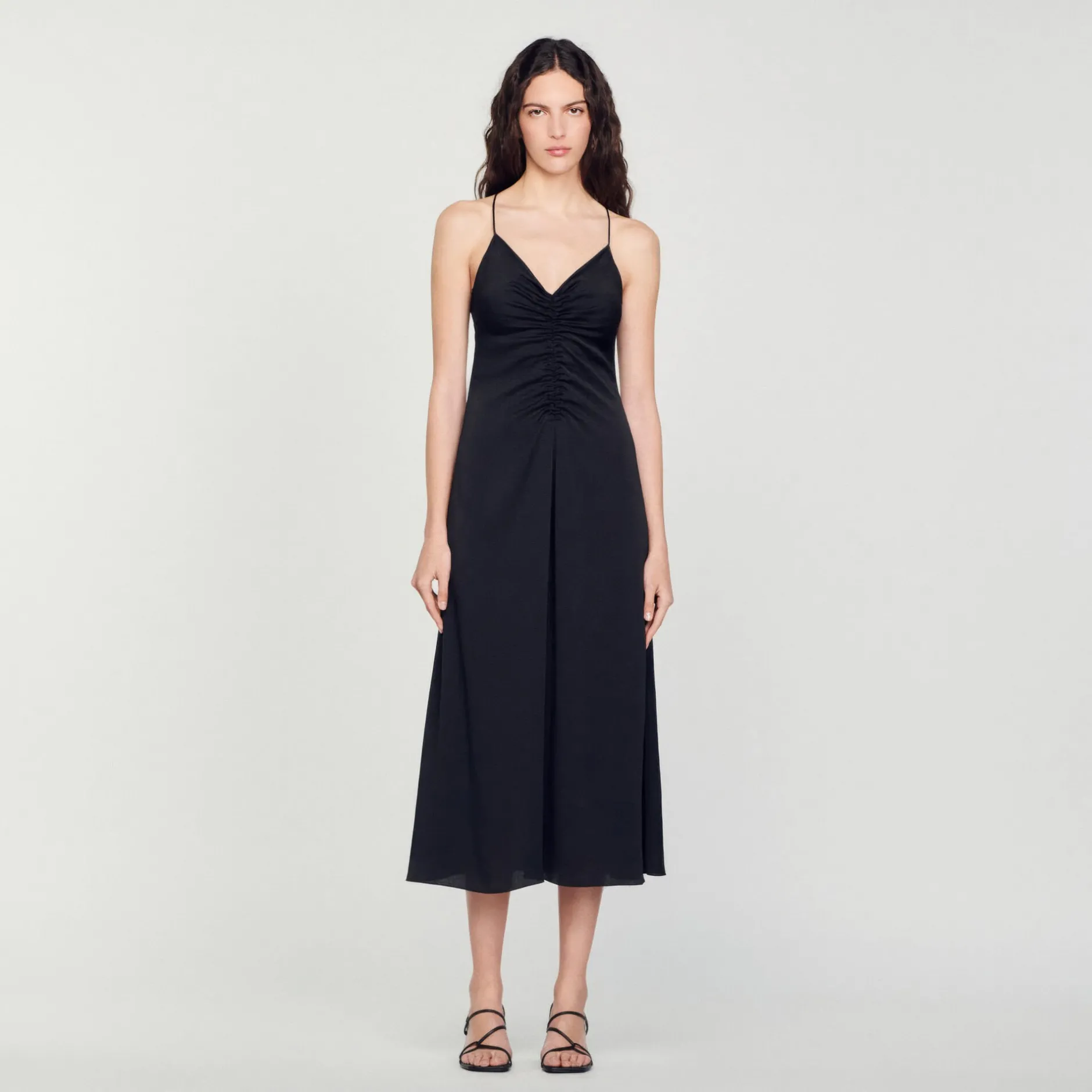 Femme SANDRO Robe Midi à Fines Bretelles