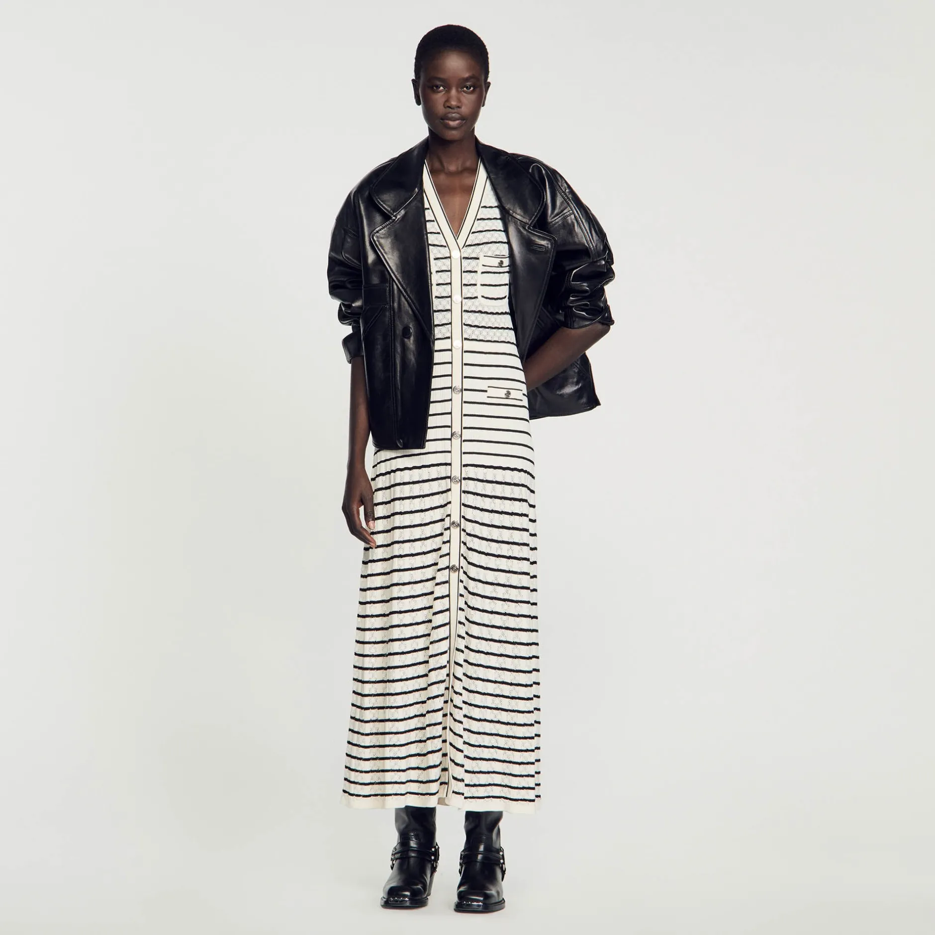 Femme SANDRO Robe Midi En Maille à Rayures