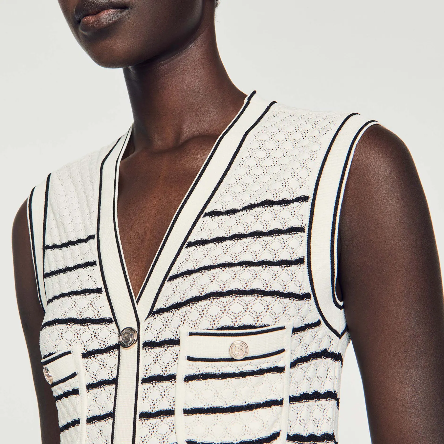 Femme SANDRO Robe Midi En Maille à Rayures