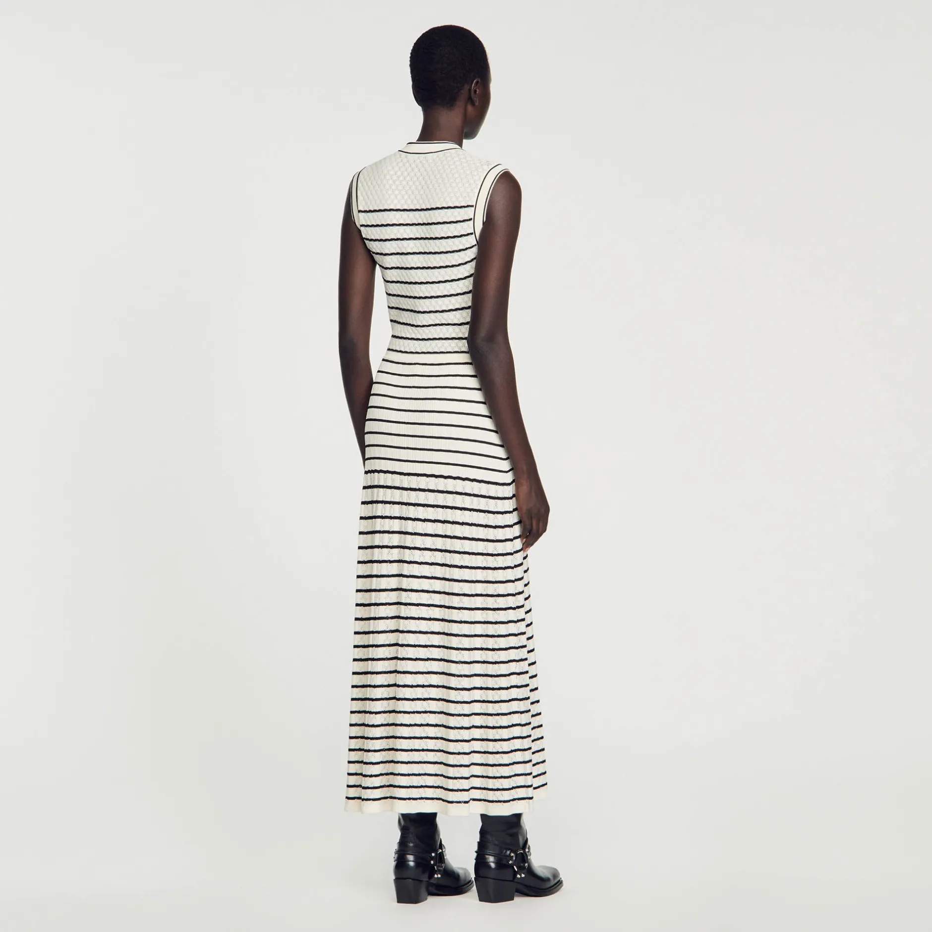Femme SANDRO Robe Midi En Maille à Rayures