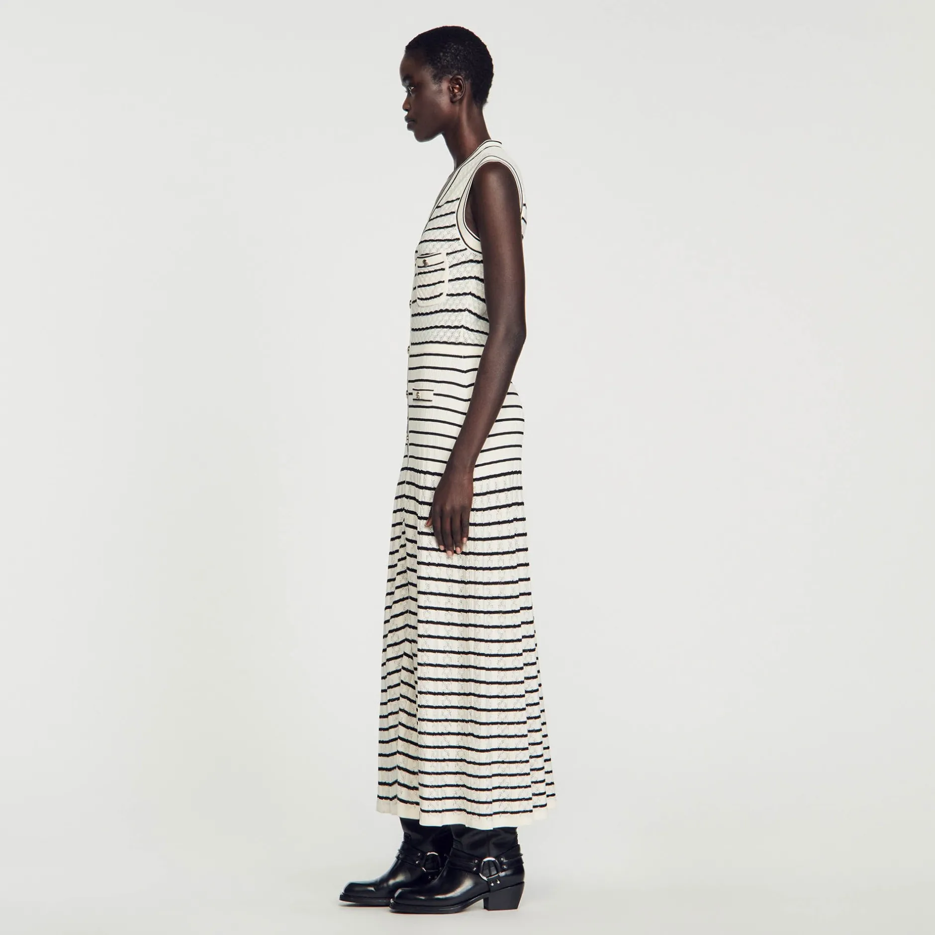 Femme SANDRO Robe Midi En Maille à Rayures