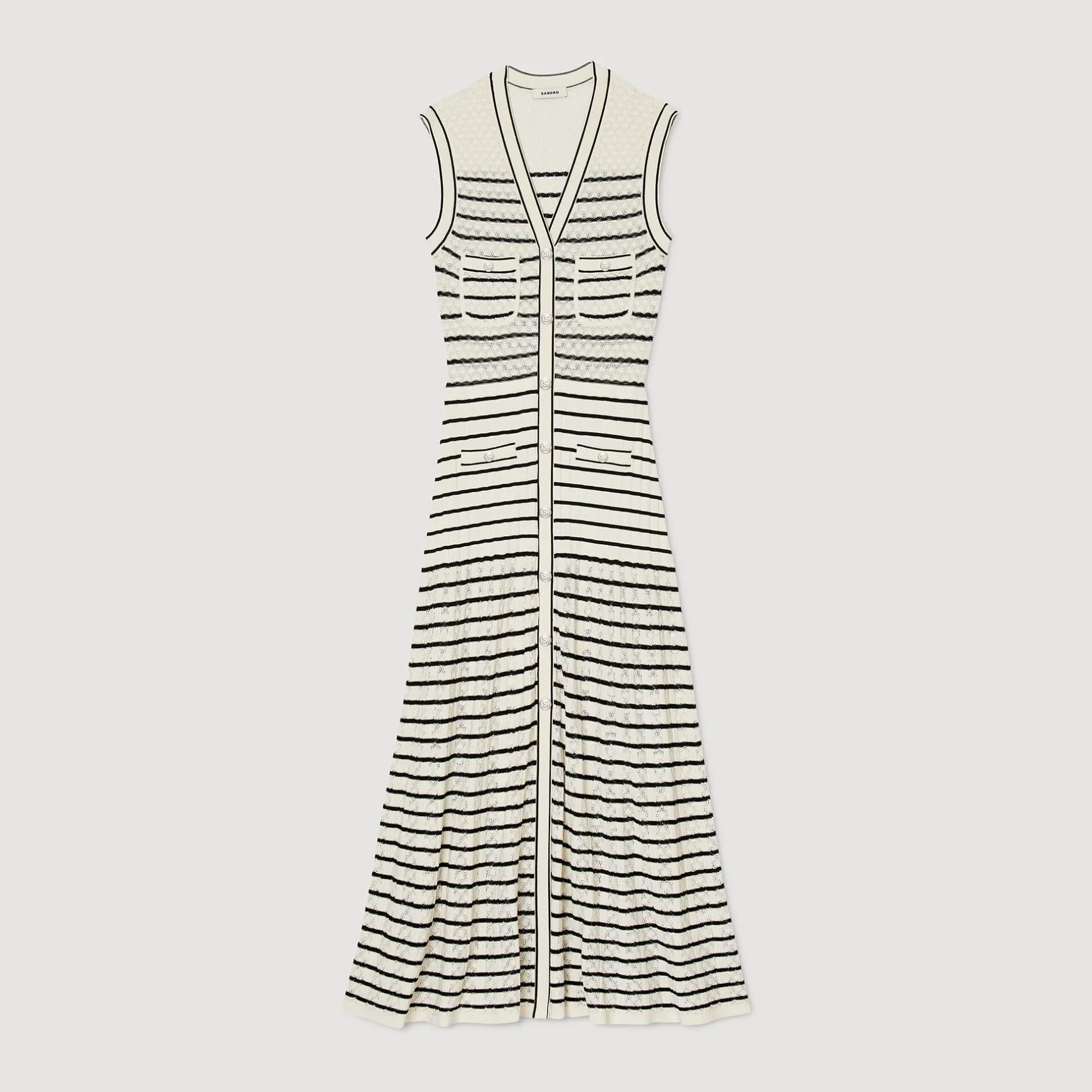 Femme SANDRO Robe Midi En Maille à Rayures