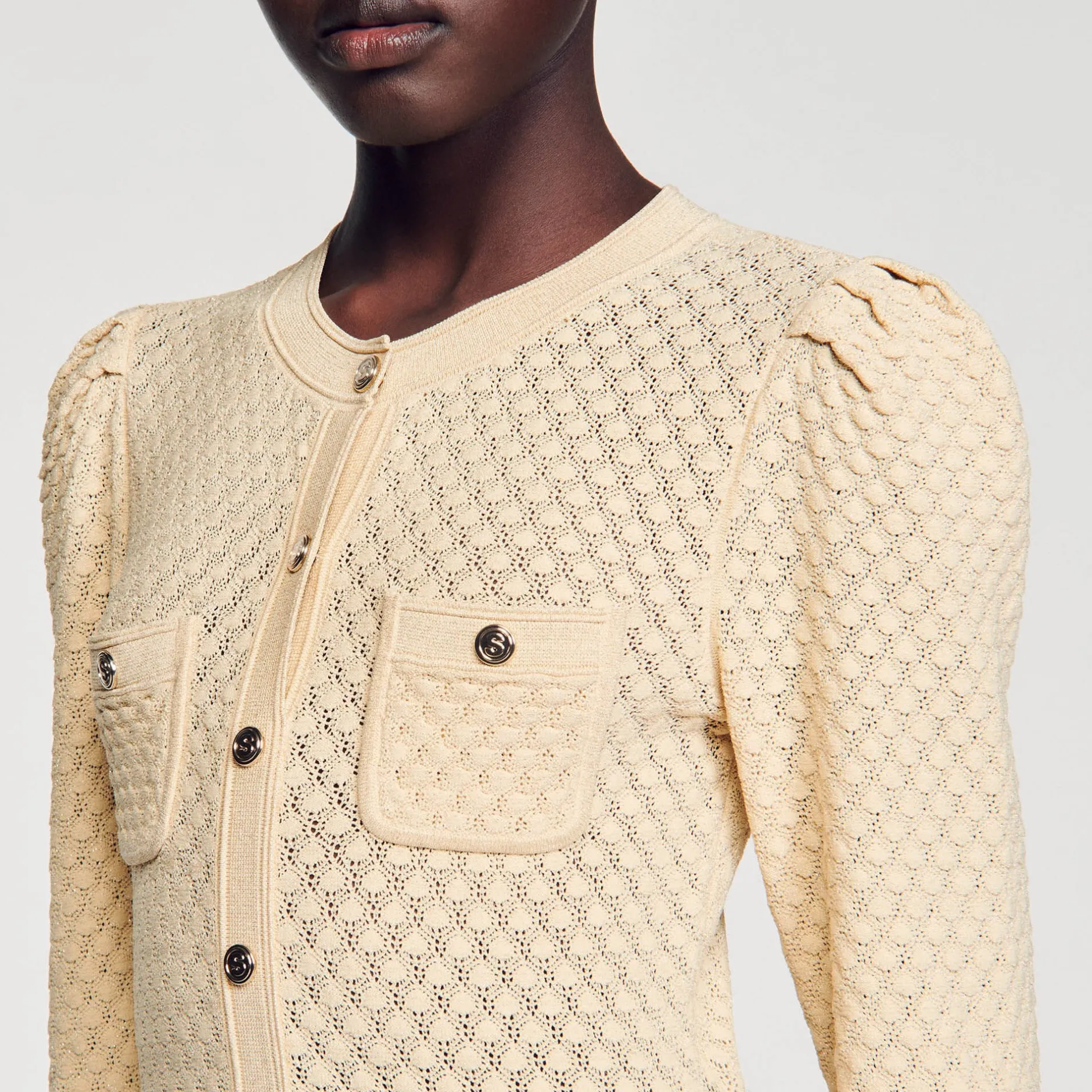 Femme/Homme SANDRO Robe Midi En Maille Pointelle