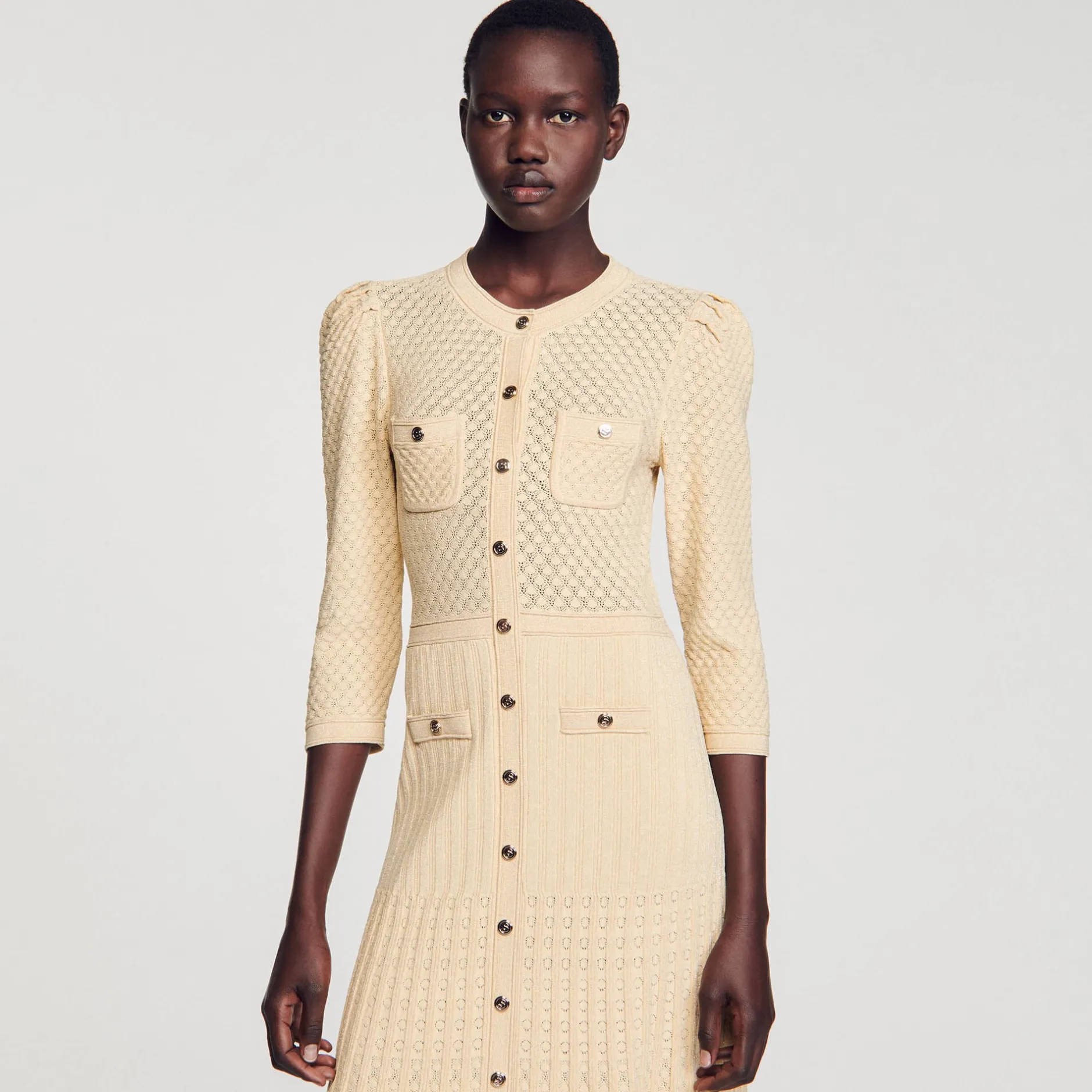 Femme/Homme SANDRO Robe Midi En Maille Pointelle