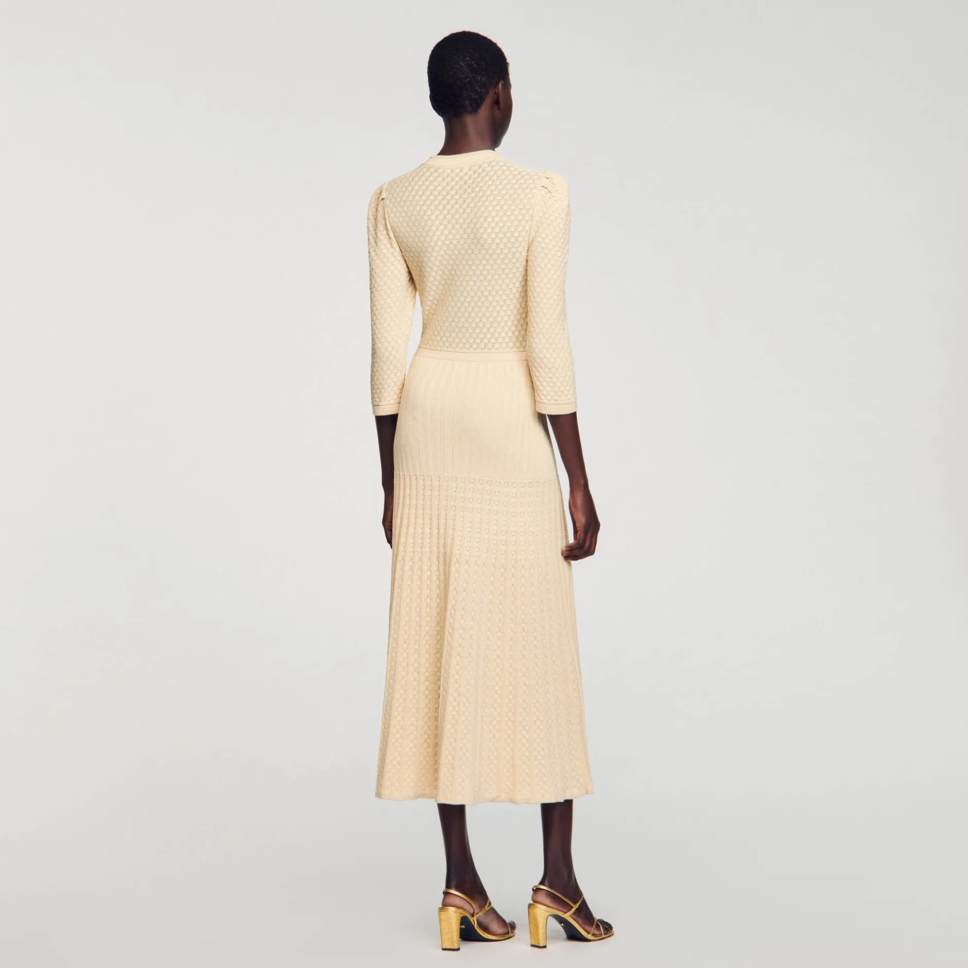 Femme/Homme SANDRO Robe Midi En Maille Pointelle