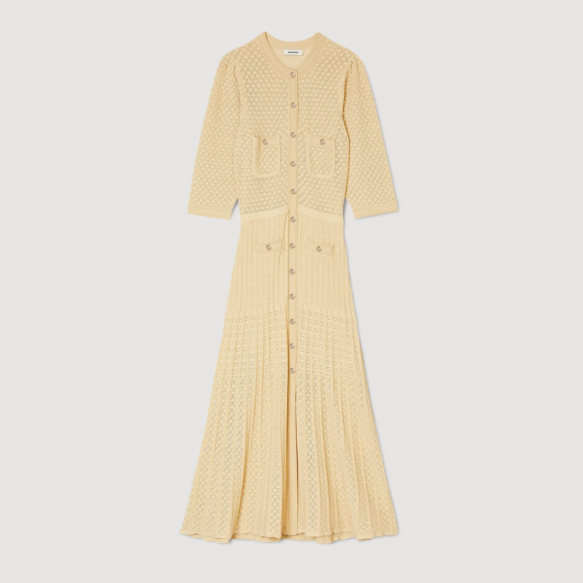 Femme/Homme SANDRO Robe Midi En Maille Pointelle