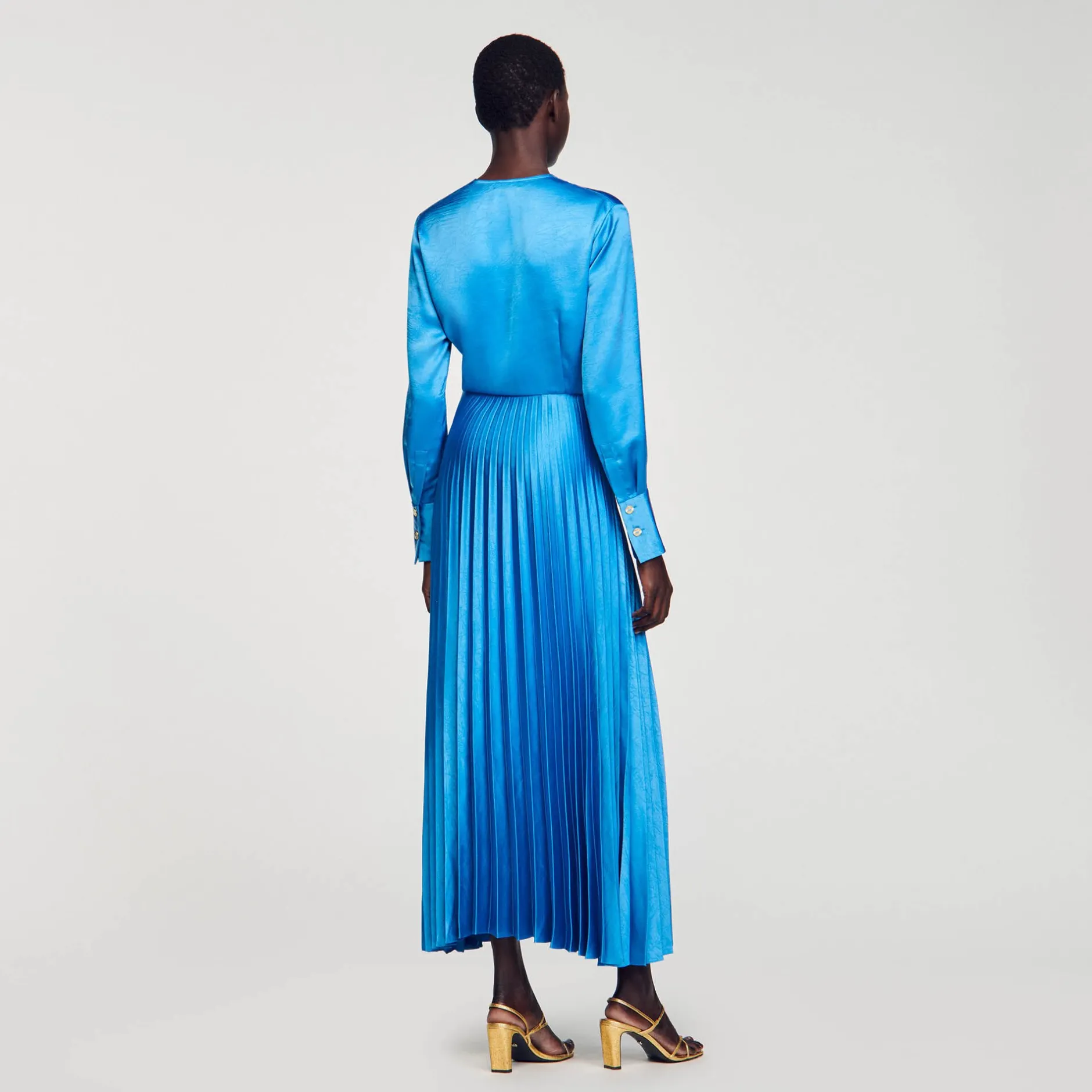 Femme SANDRO Robe Midi Satinée Plissée