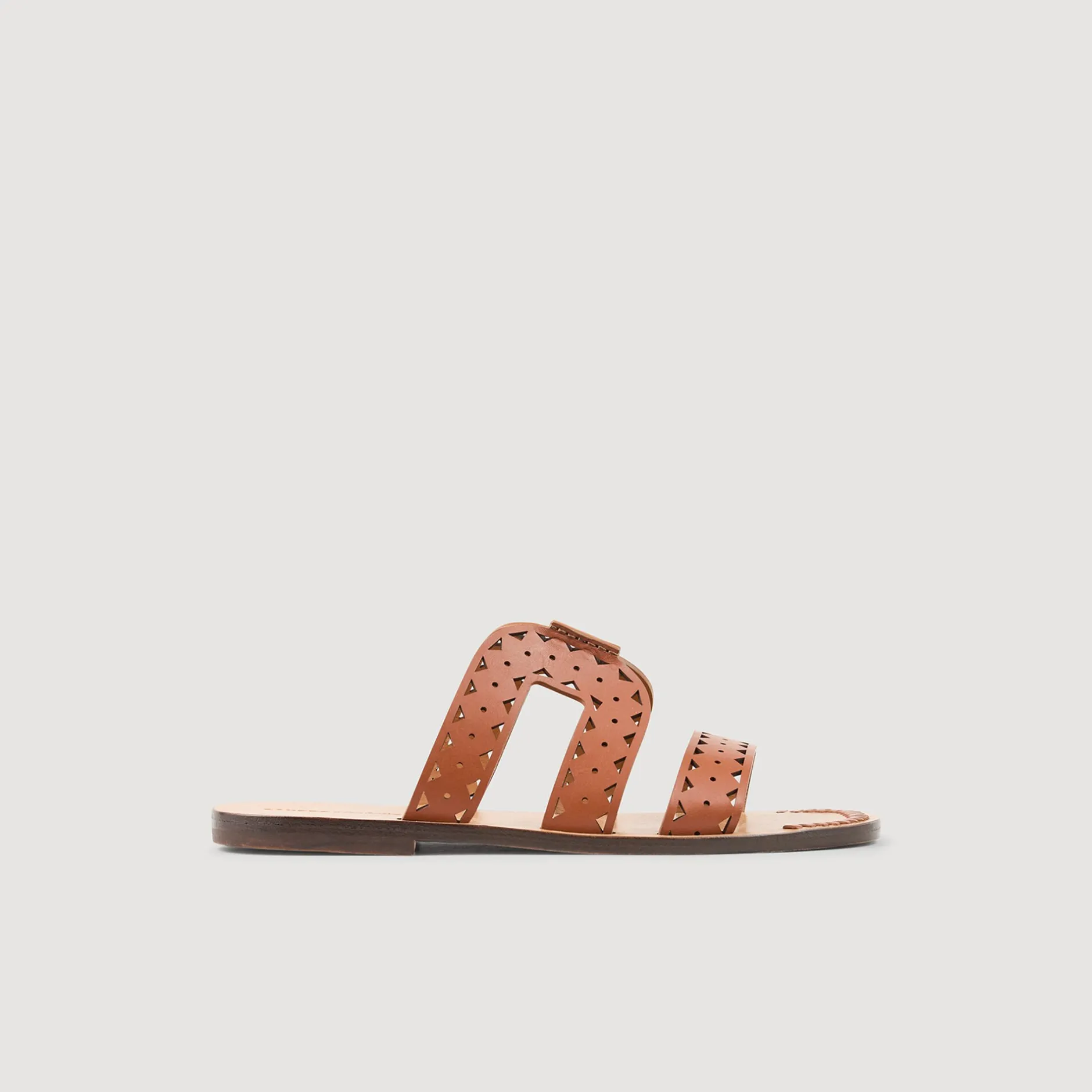Femme SANDRO Sandales Plates En Cuir Perforé