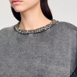 Femme SANDRO Sweat à Col Bijoux