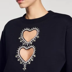 Femme SANDRO Sweatshirt à Cœurs Strassés