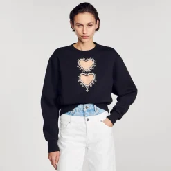 Femme SANDRO Sweatshirt à Cœurs Strassés