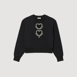 Femme SANDRO Sweatshirt à Cœurs Strassés