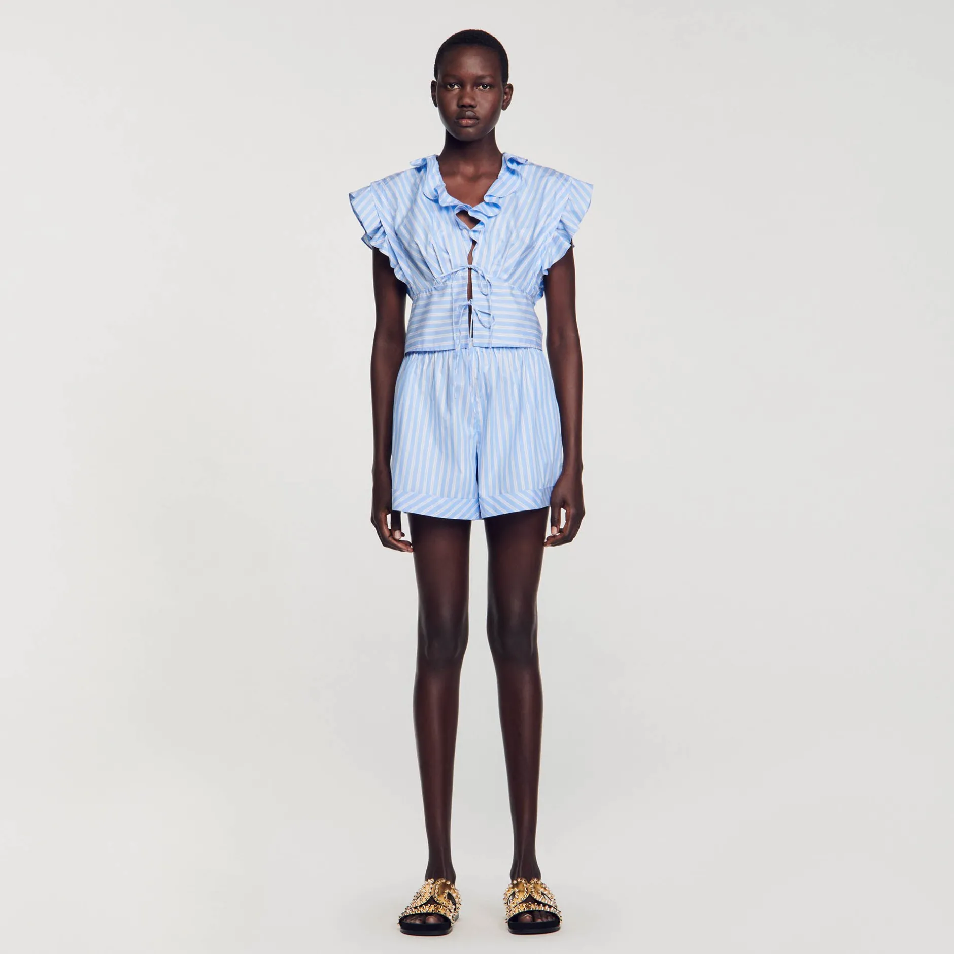 Femme SANDRO Top Court Volanté à Rayures