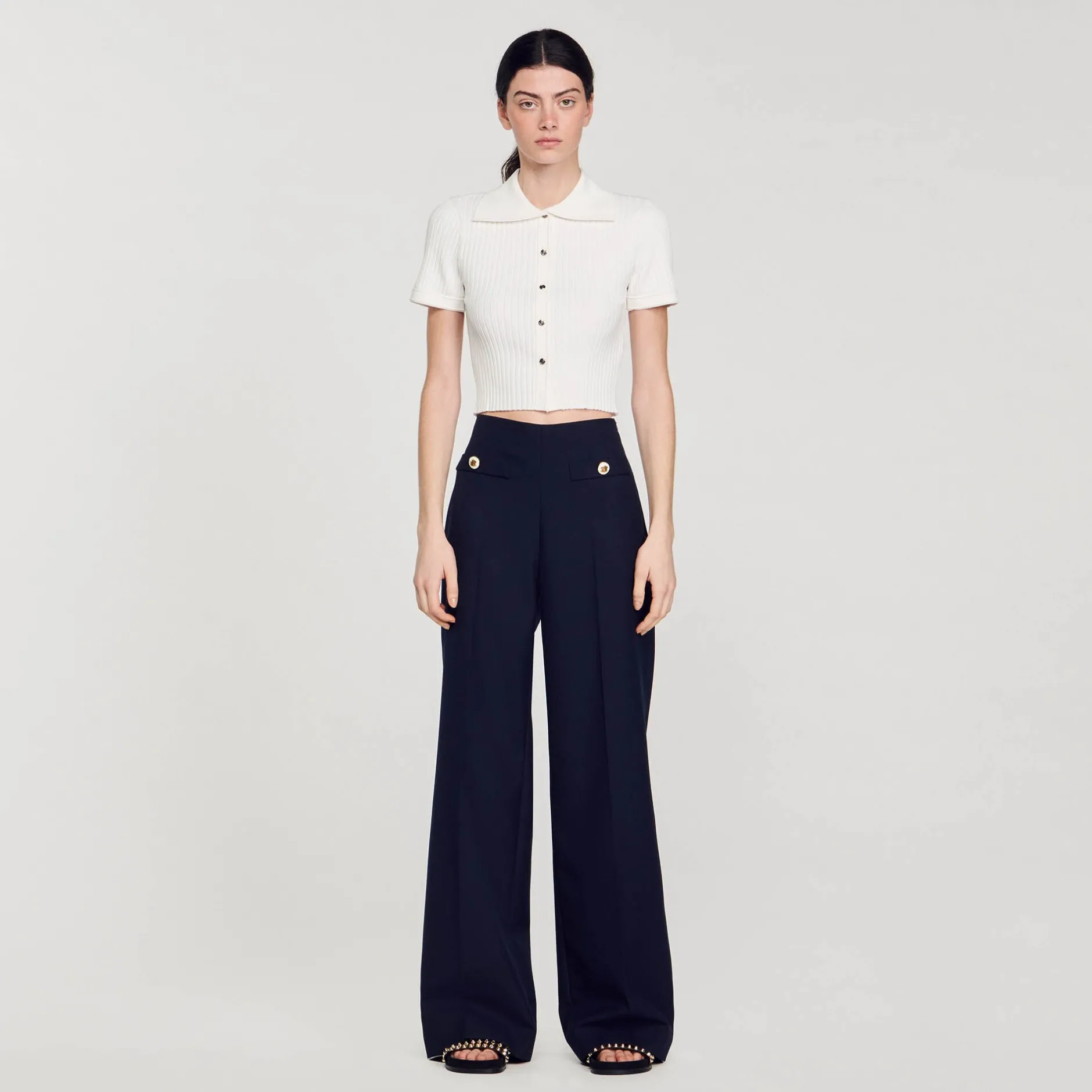 Femme SANDRO Top En Maille à Col Vareuse