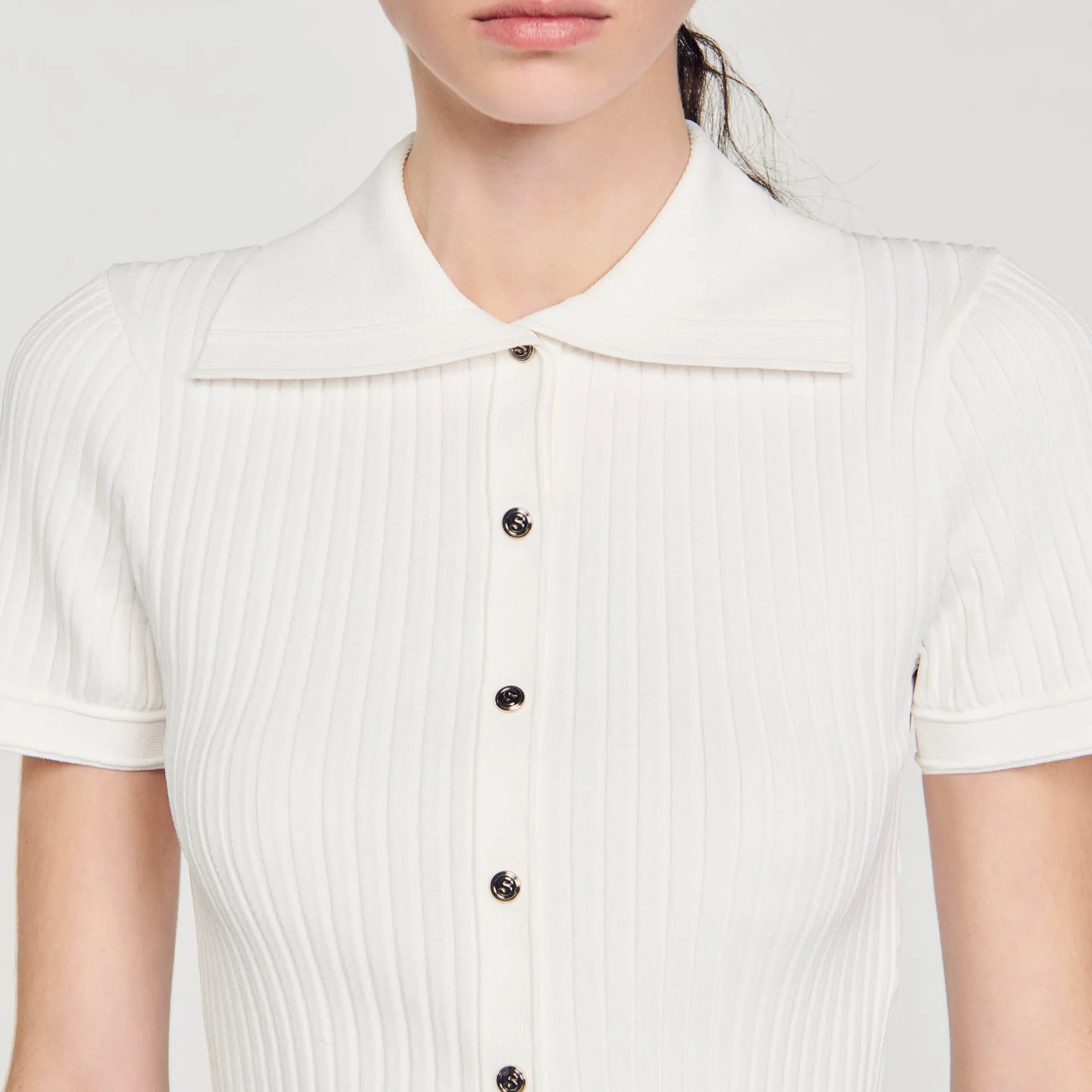 Femme SANDRO Top En Maille à Col Vareuse