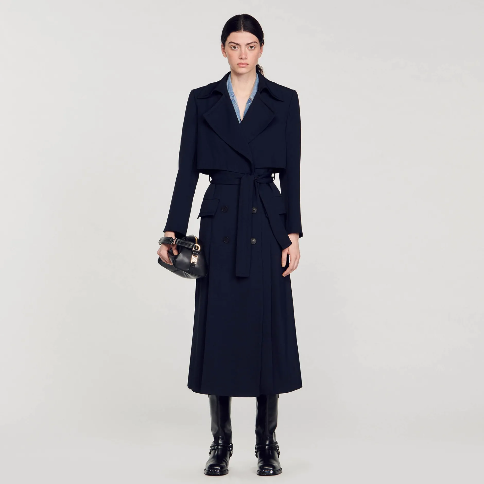 Femme SANDRO Trench Long à Découpes Côtés