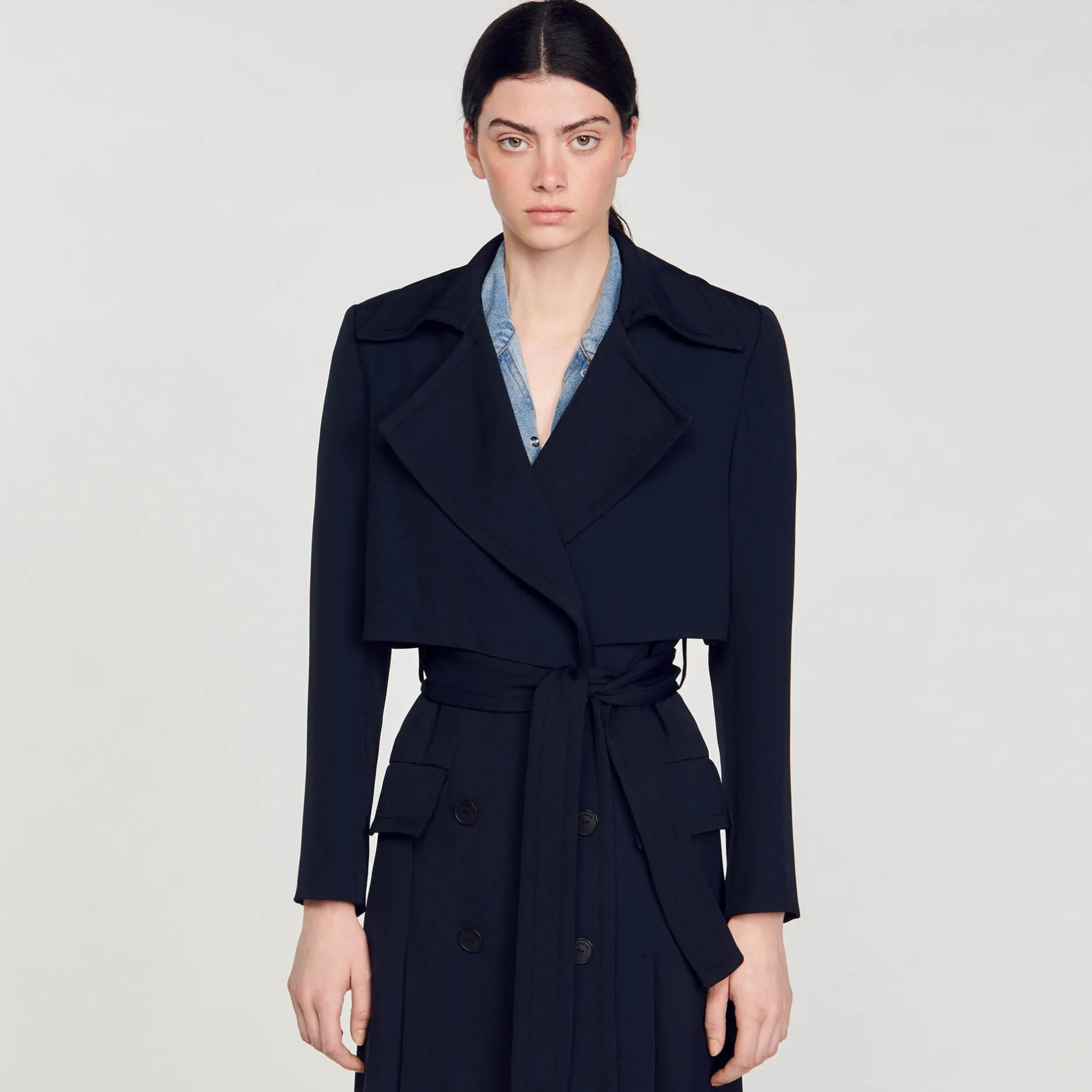 Femme SANDRO Trench Long à Découpes Côtés