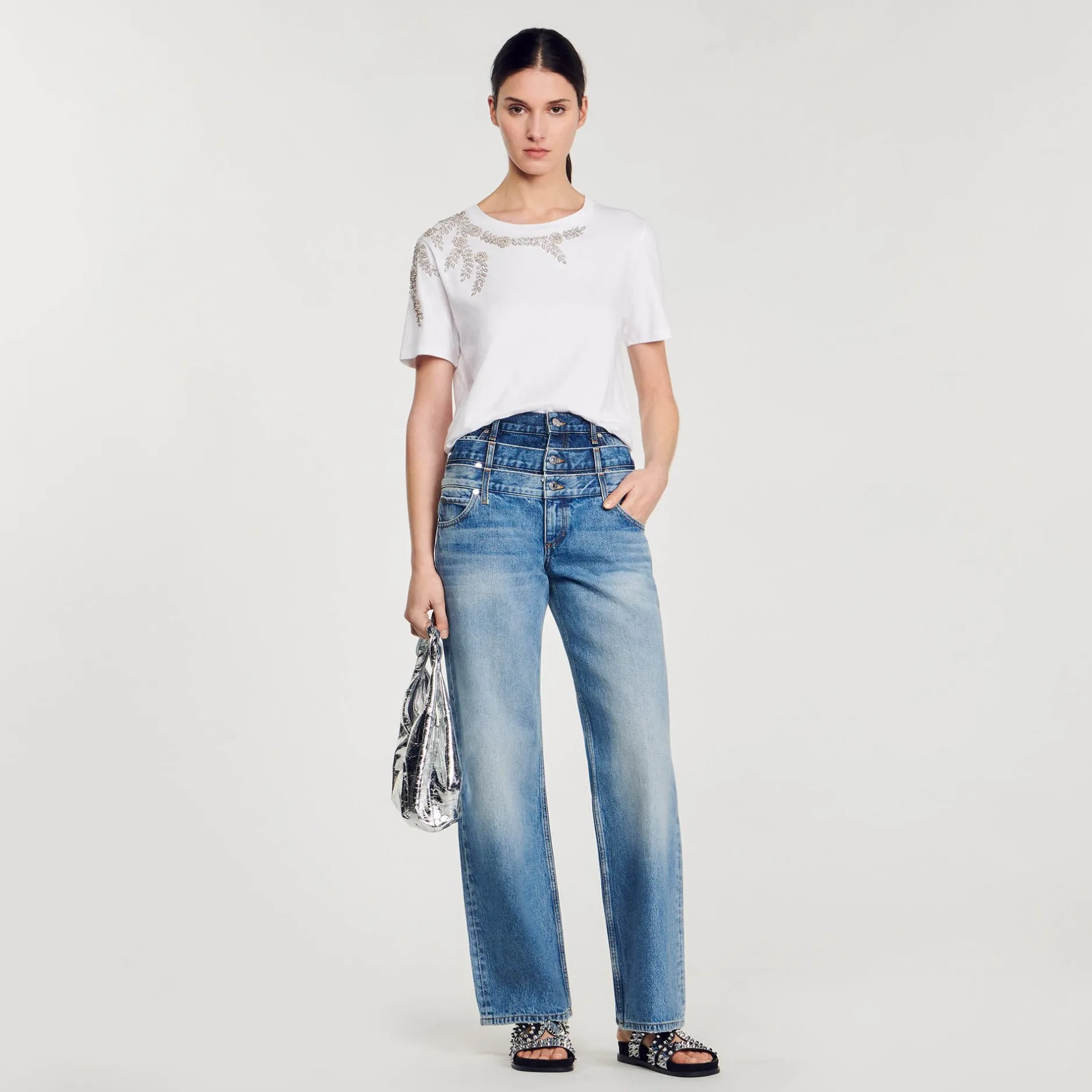 Femme SANDRO T-shirt Orné De Strass