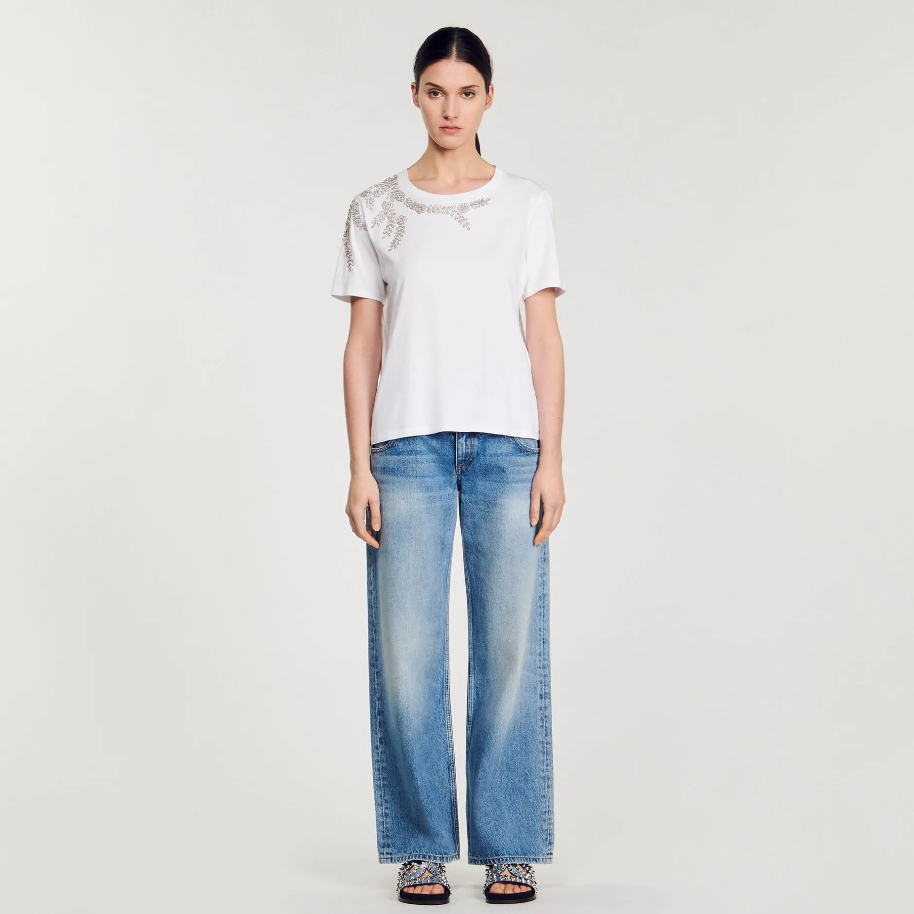 Femme SANDRO T-shirt Orné De Strass