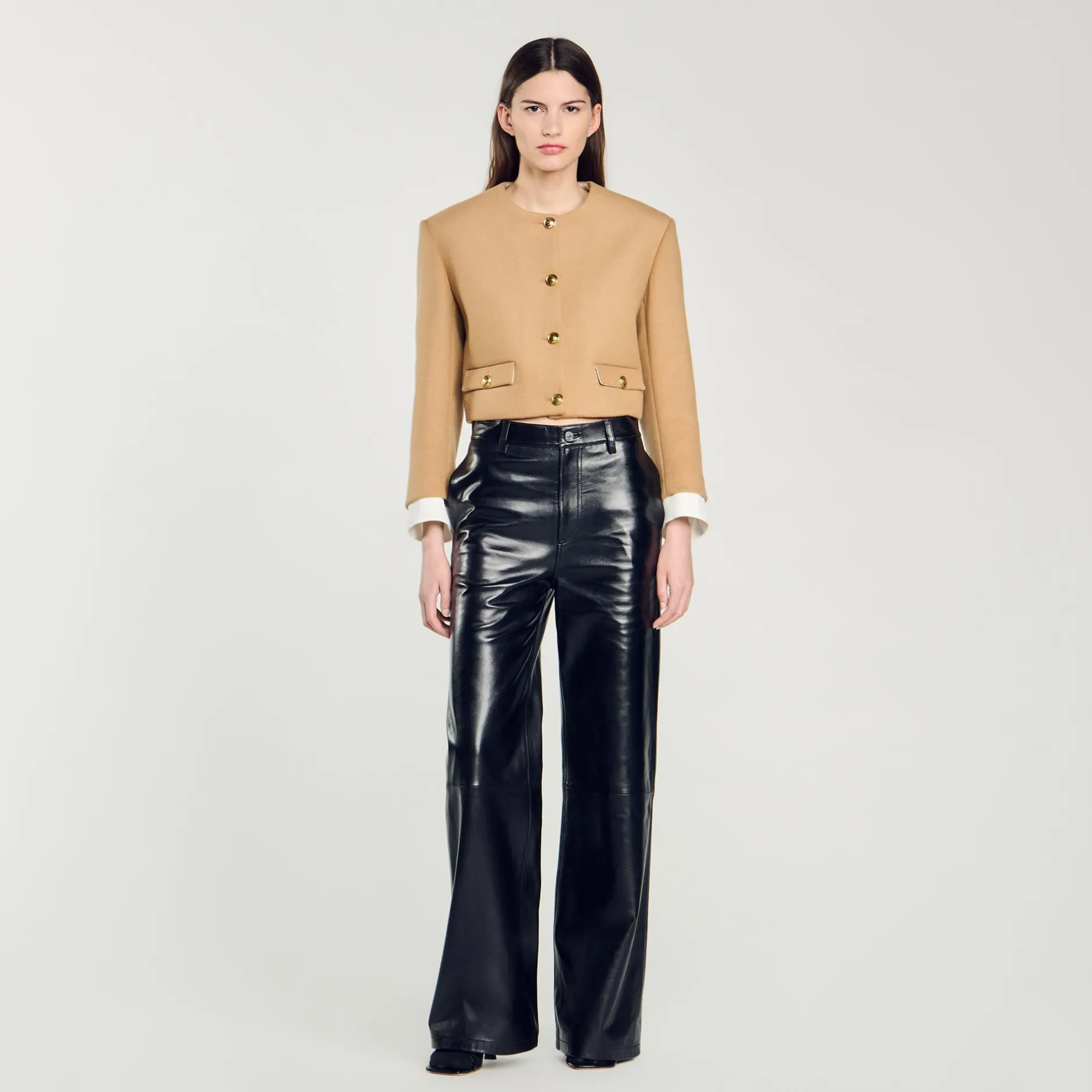 Femme SANDRO Veste Courte En Laine Mélangée