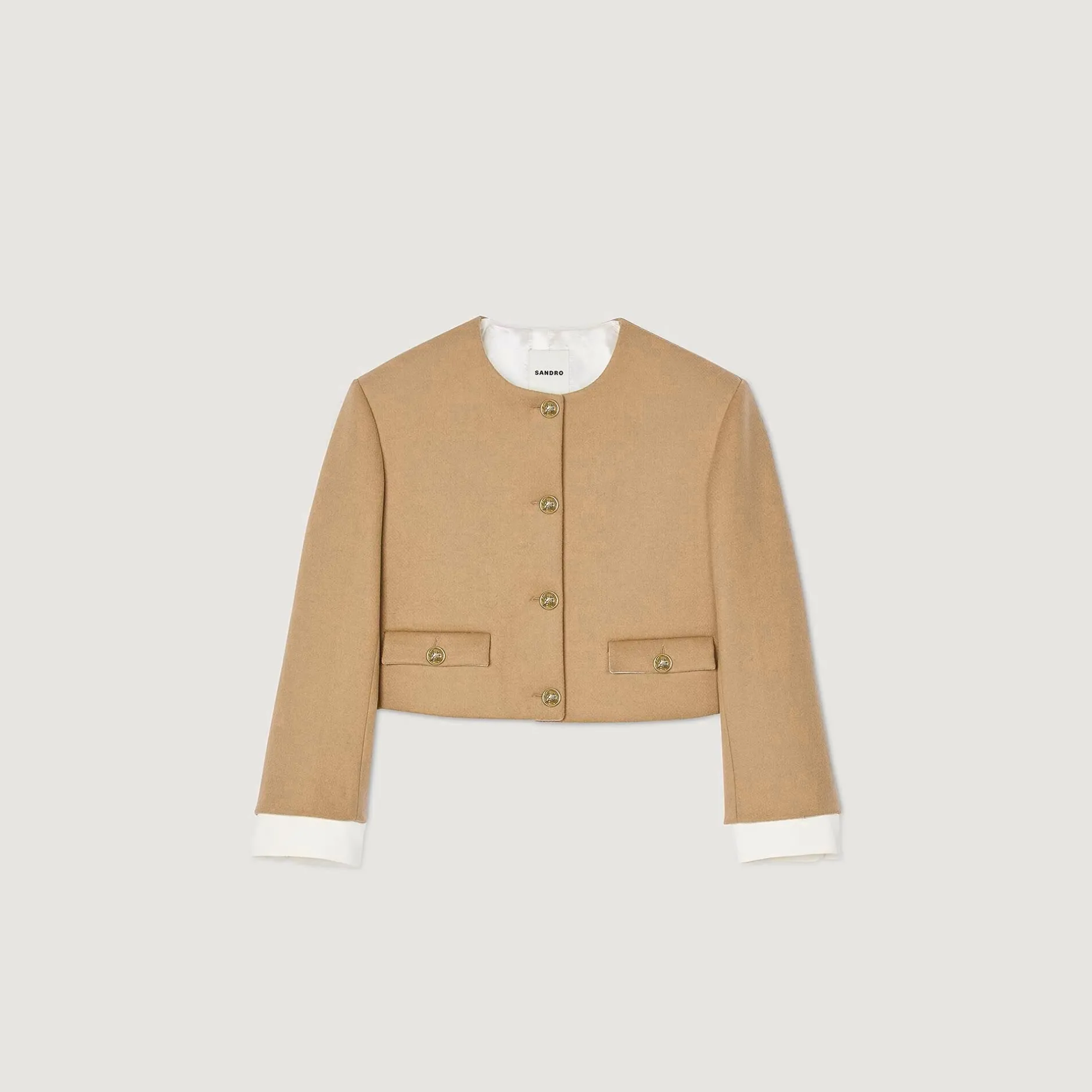 Femme SANDRO Veste Courte En Laine Mélangée