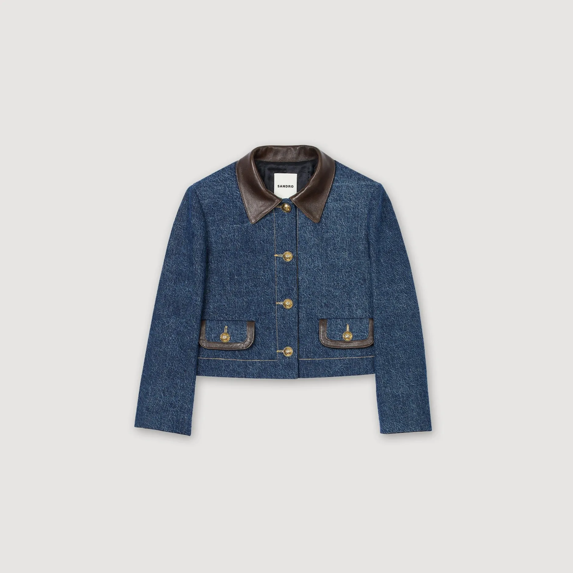 Femme SANDRO Veste En Jean à Col En Cuir