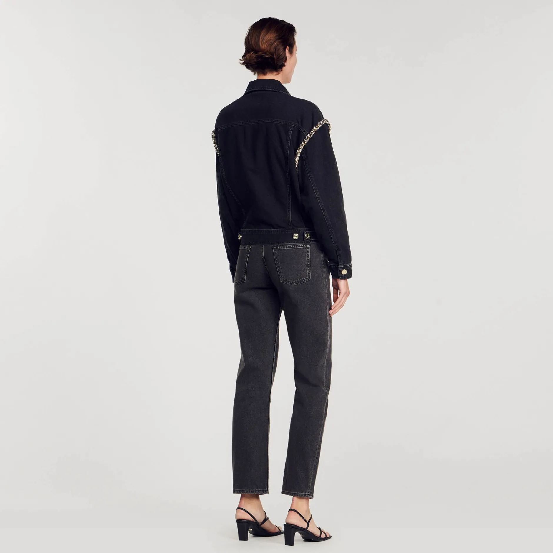 Femme SANDRO Veste En Jean Oversize Strassée